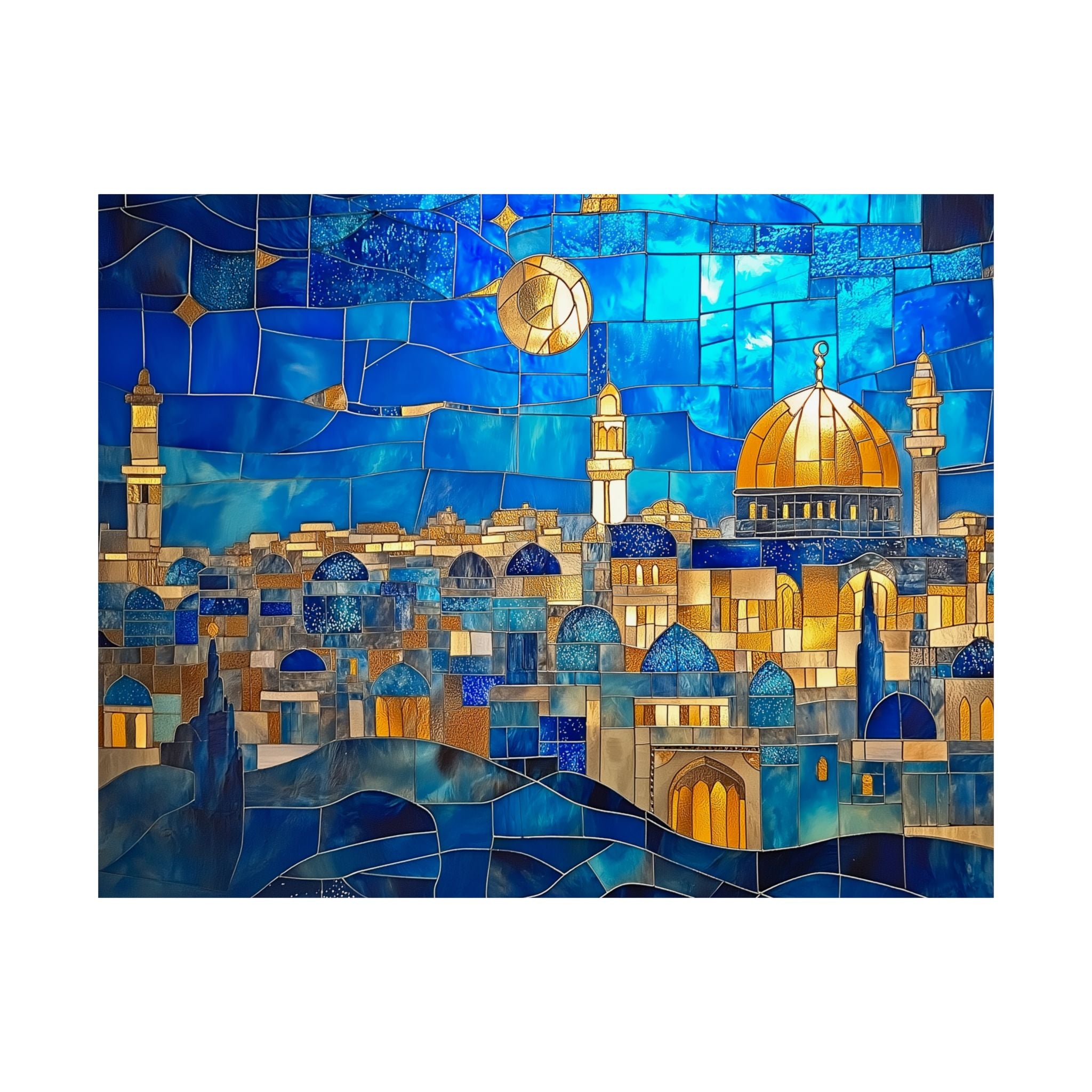 הדפס אמנות קיר ירושלים, פוסטר יודאיקה, עיצוב בית יהודי, כיפת הסלע, פסיפס