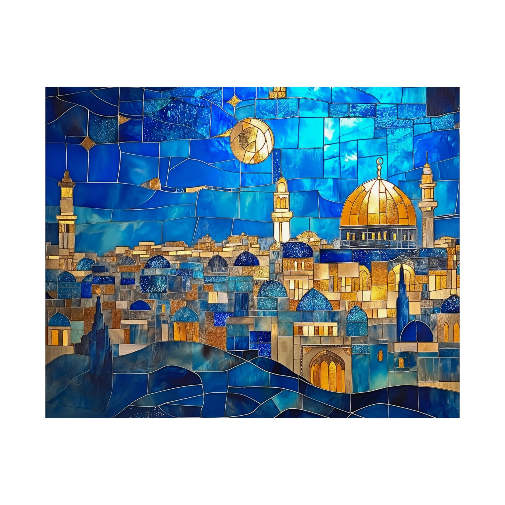 הדפס אמנות קיר ירושלים, פוסטר יודאיקה, עיצוב בית יהודי, כיפת הסלע, פסיפס