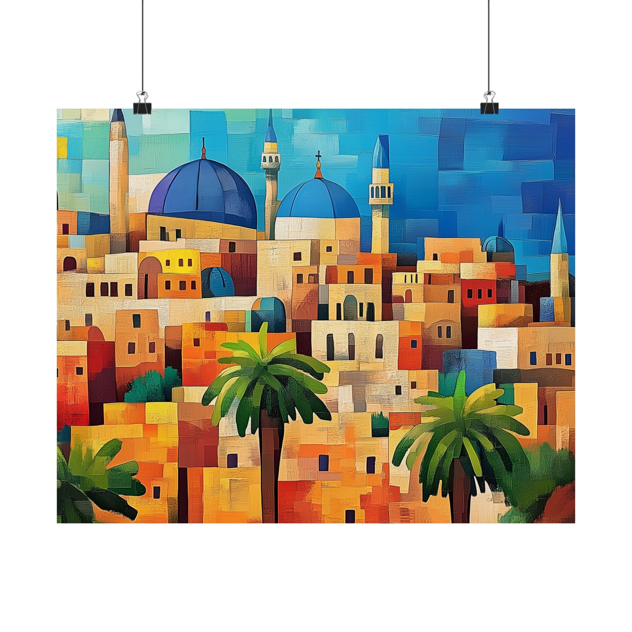 ציור קיר יודאיקה צבעוני בירושלים על קנבס, העיר העתיקה, ישראל
