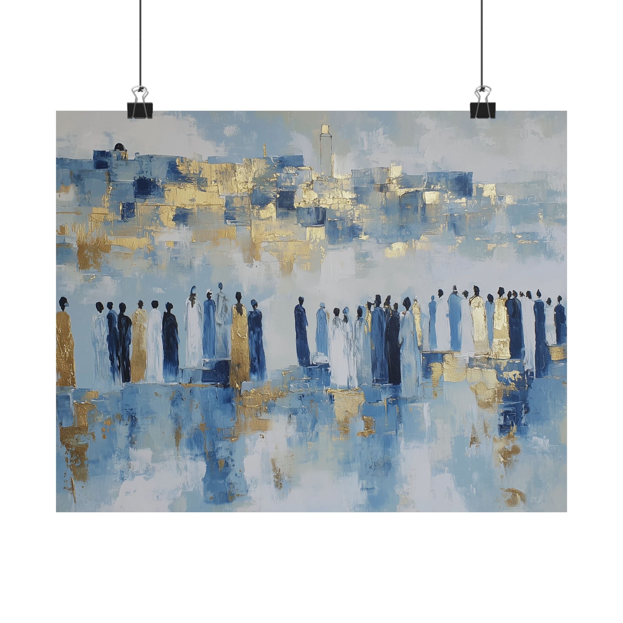 Blue Gold Jerusalem Judaica Wall Art Decor