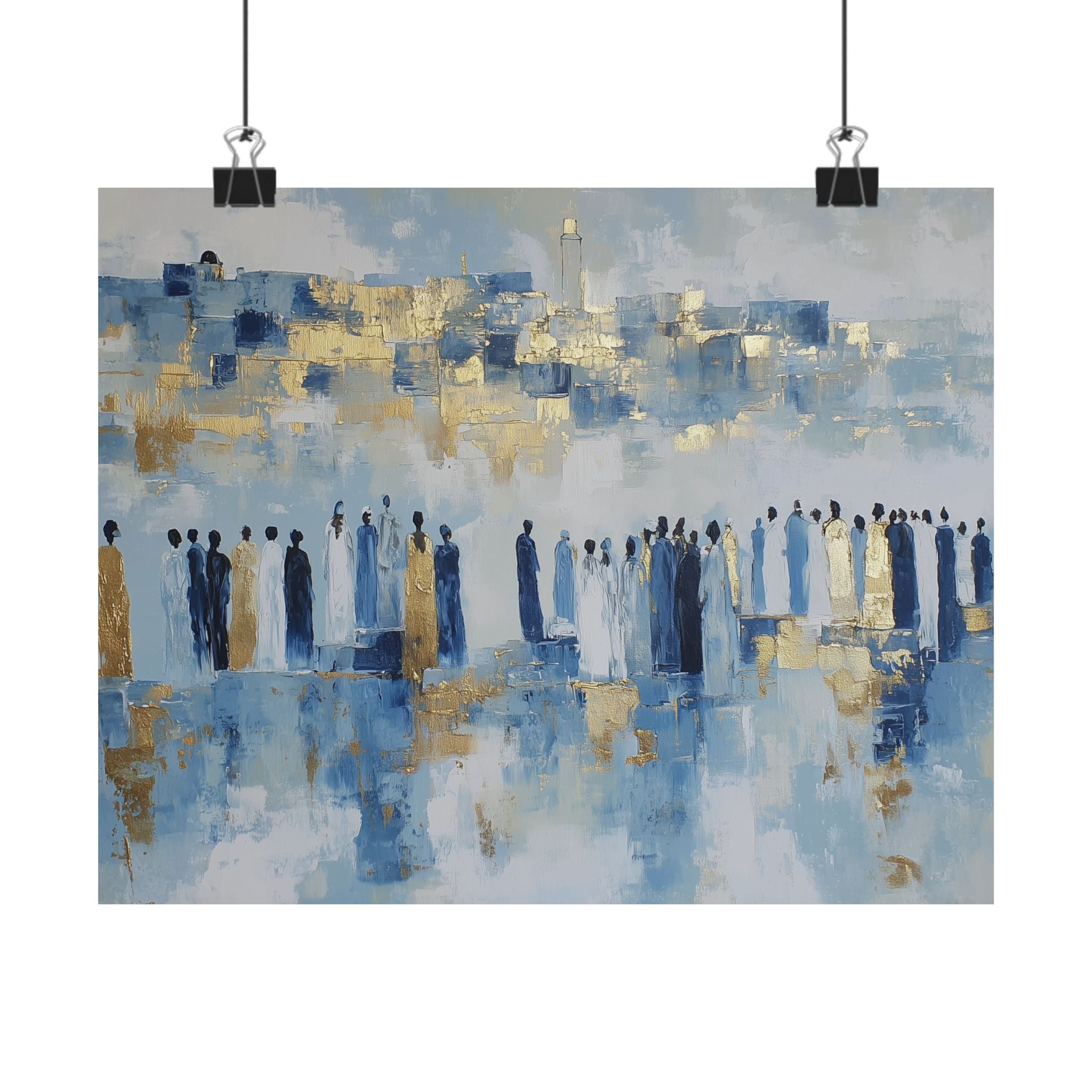 Blue Gold Jerusalem Judaica Wall Art Decor
