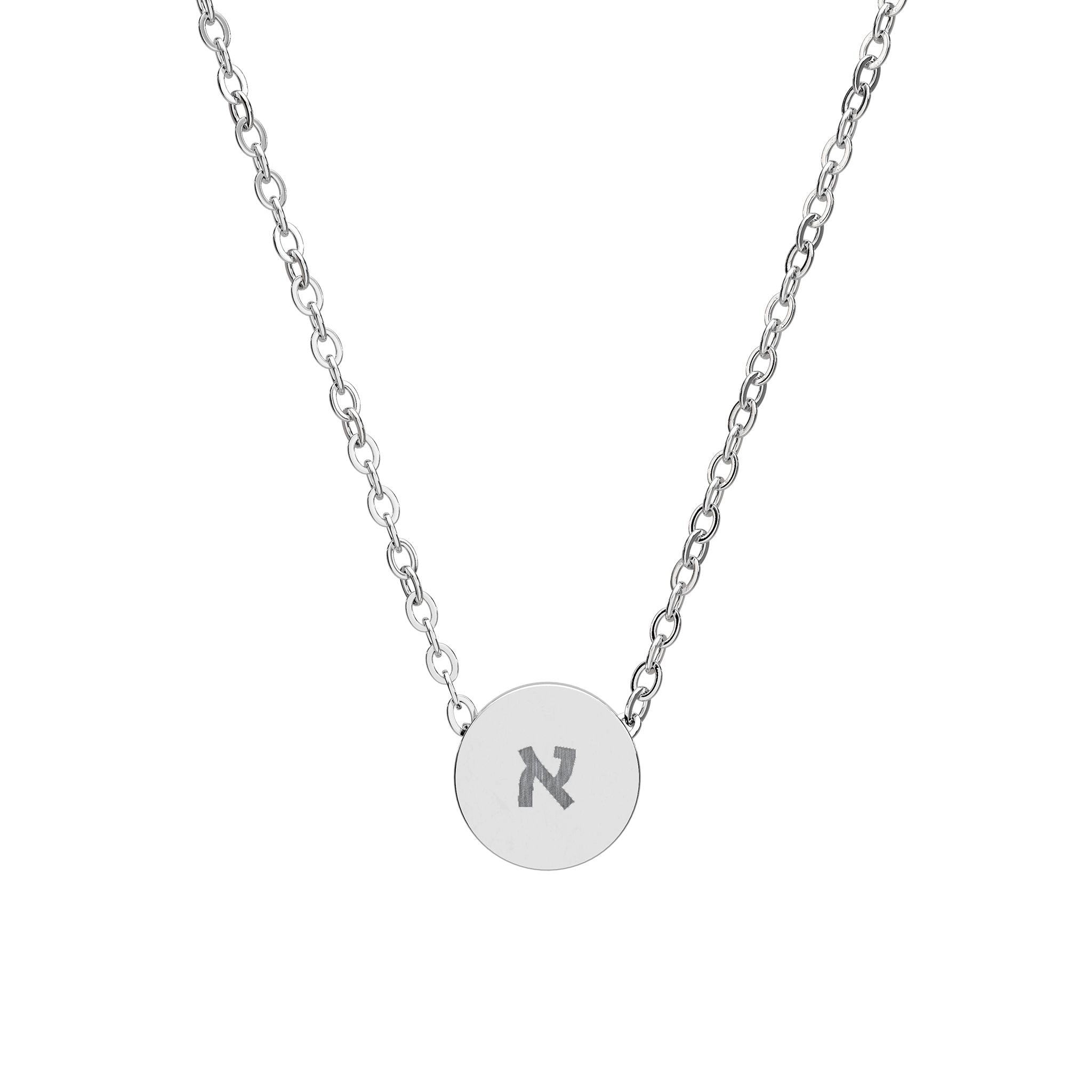 Initial Hebrew Necklace Personalized Hebrew Letter Necklace Stainless Steel Round Pendant