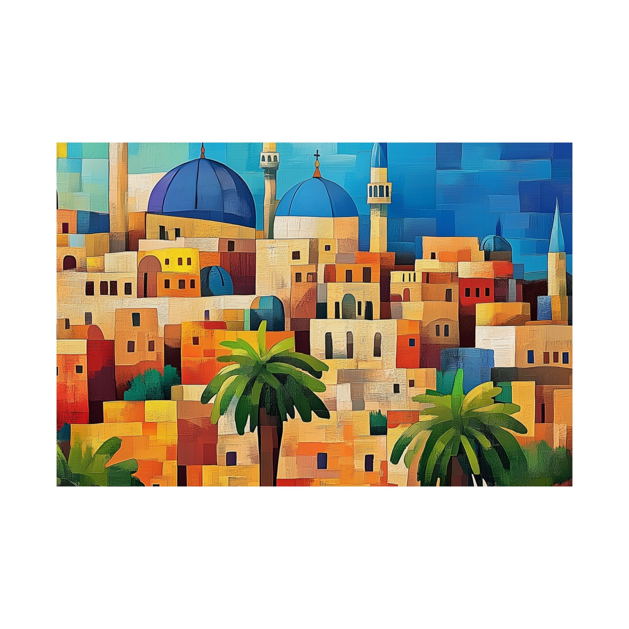 ציור קיר יודאיקה צבעוני בירושלים על קנבס, העיר העתיקה, ישראל
