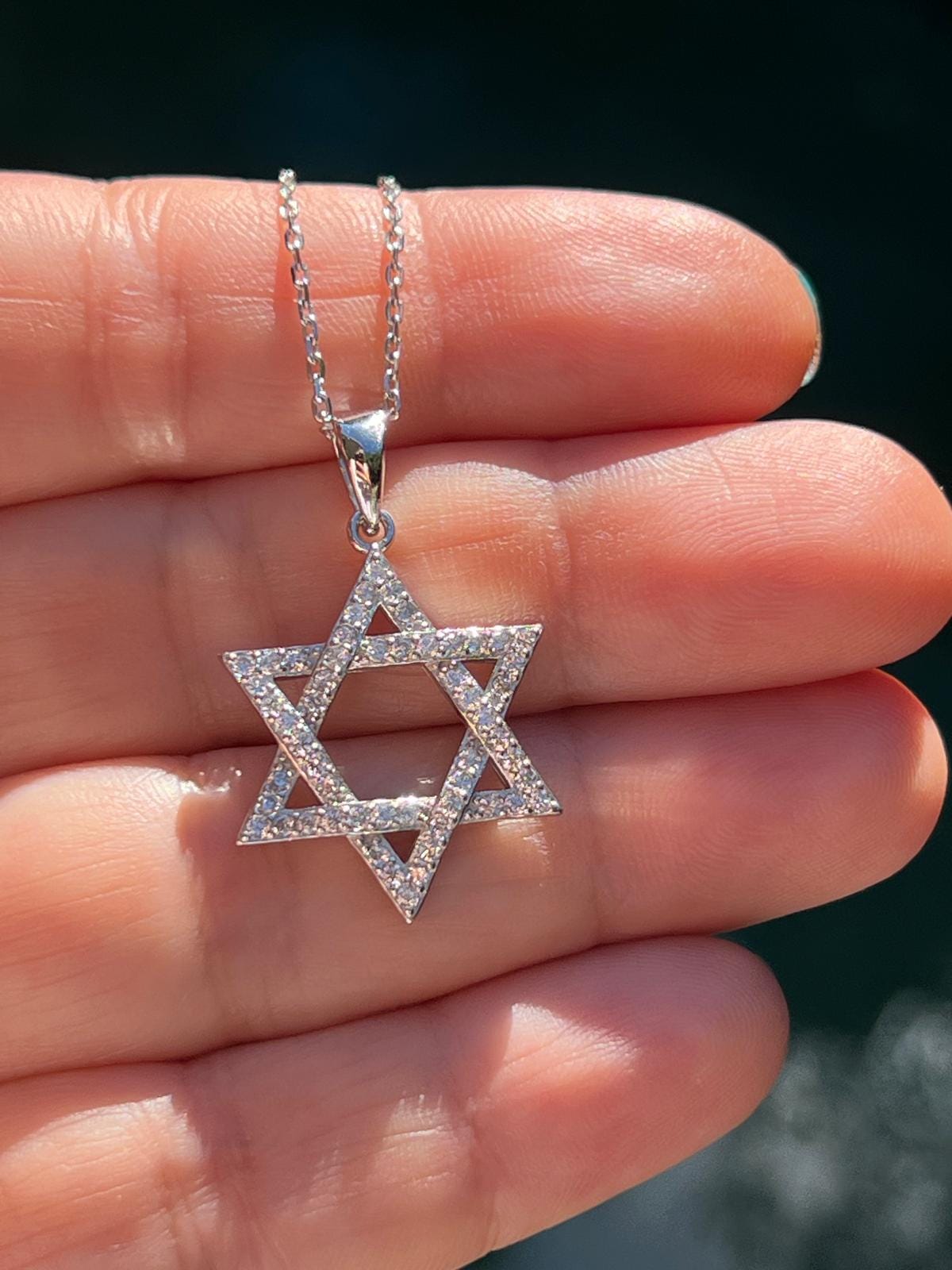 CZ שרשרת מגן דוד ישראל 925 כסף סטרלינג