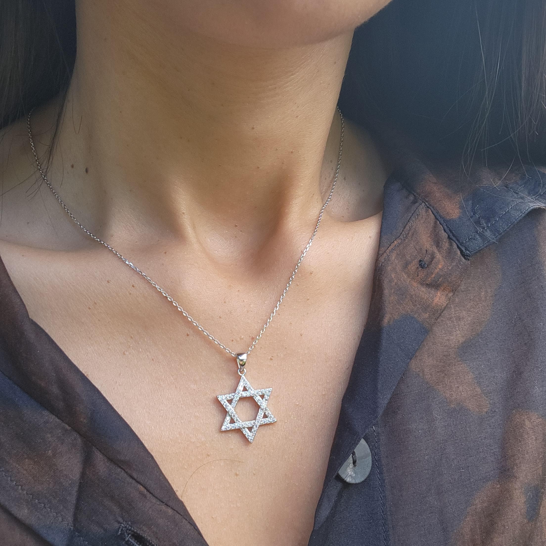 CZ שרשרת מגן דוד ישראל 925 כסף סטרלינג