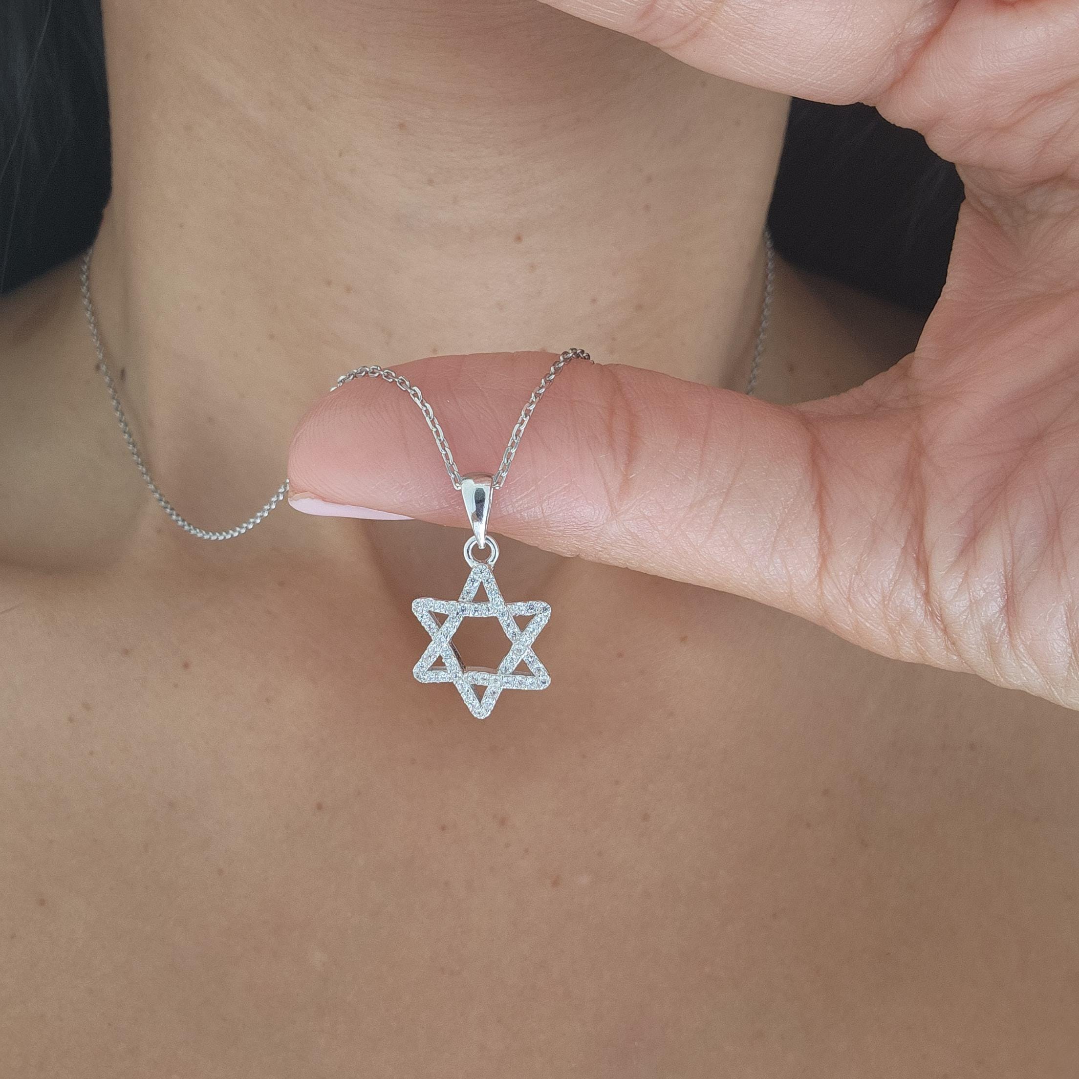 CZ שרשרת מגן דוד ישראל 925 כסף סטרלינג