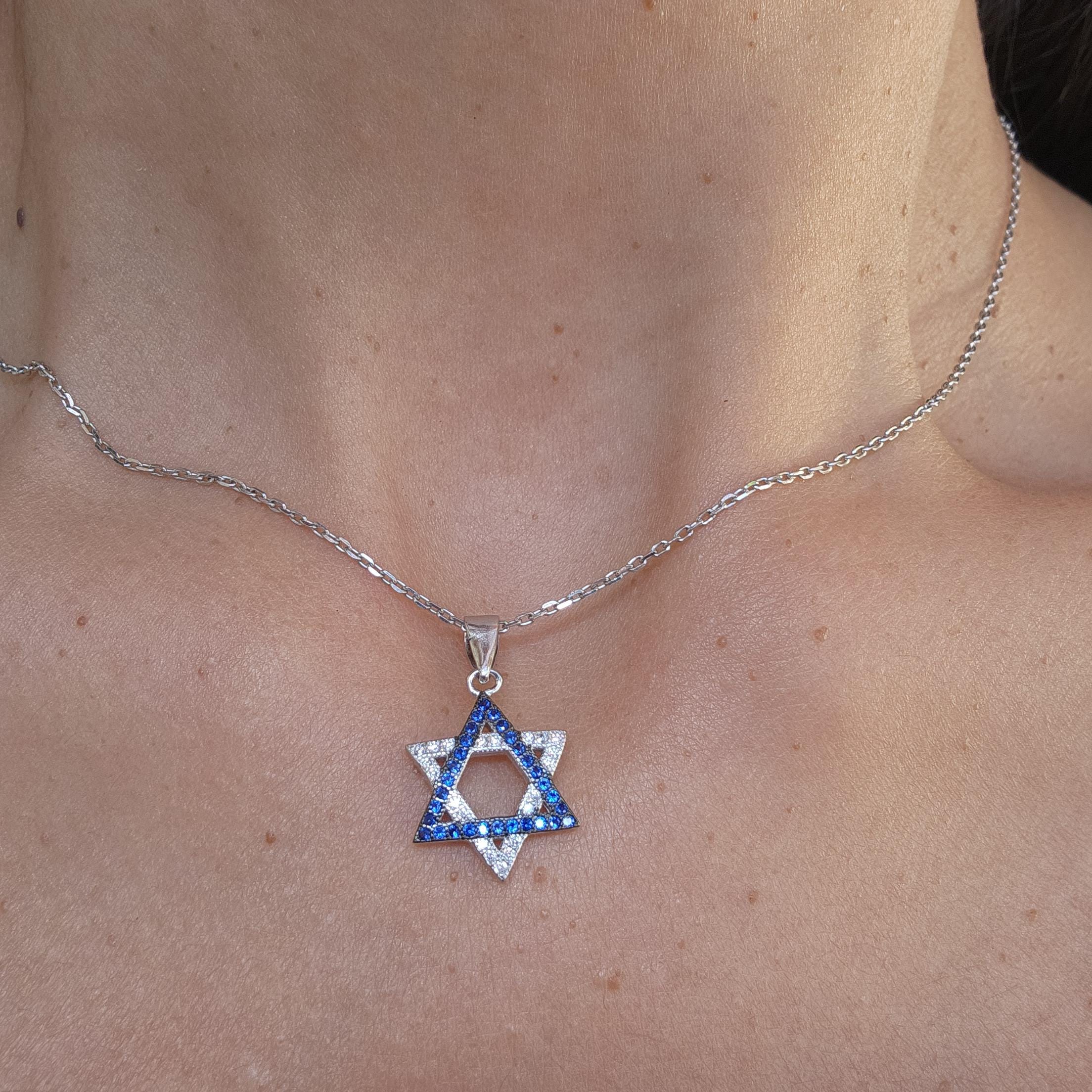 CZ שרשרת מגן דוד ישראל 925 כסף סטרלינג