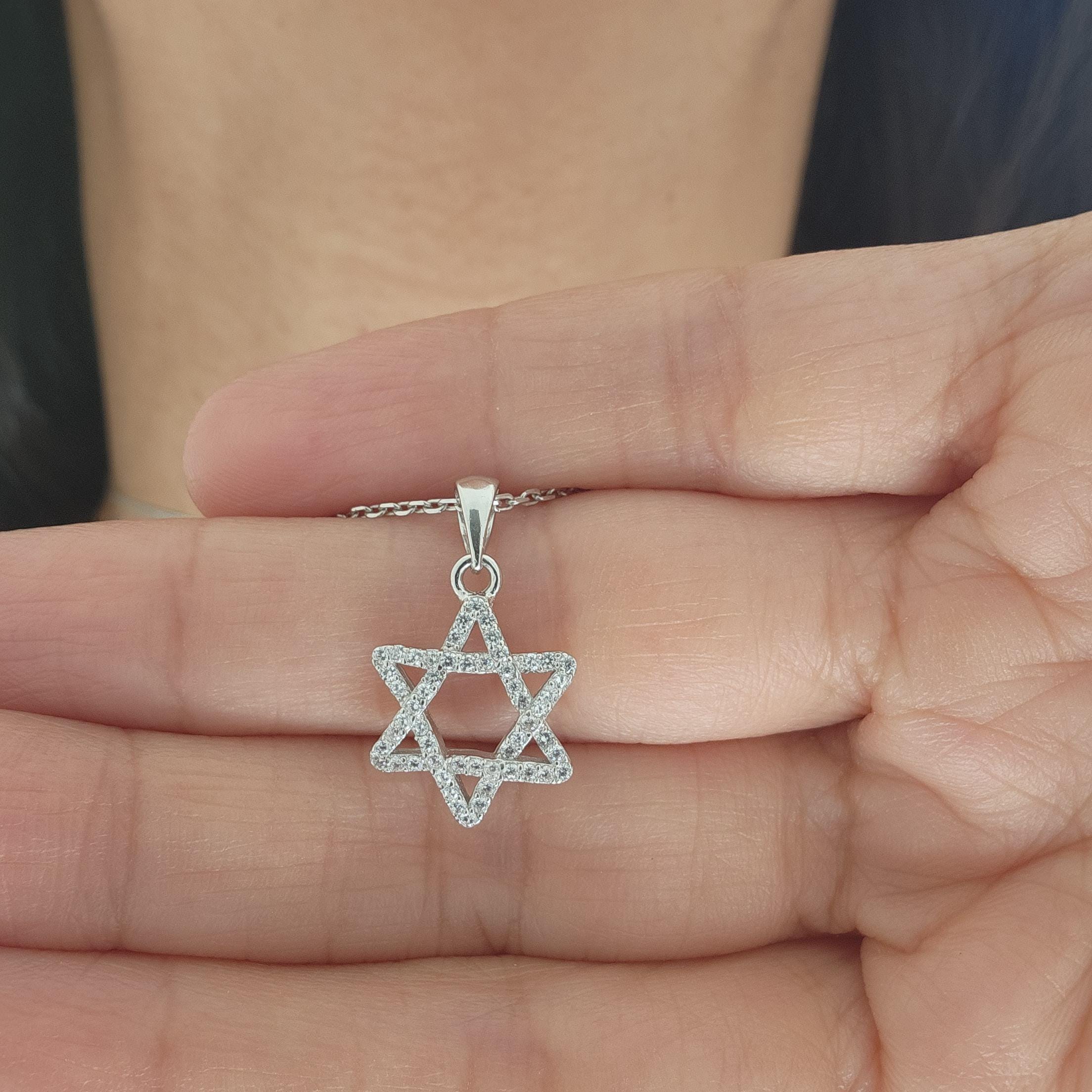 CZ שרשרת מגן דוד ישראל 925 כסף סטרלינג