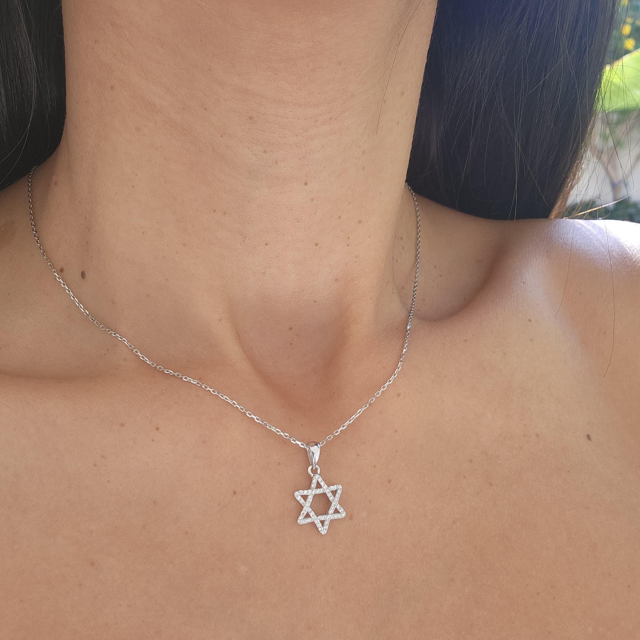 CZ שרשרת מגן דוד ישראל 925 כסף סטרלינג