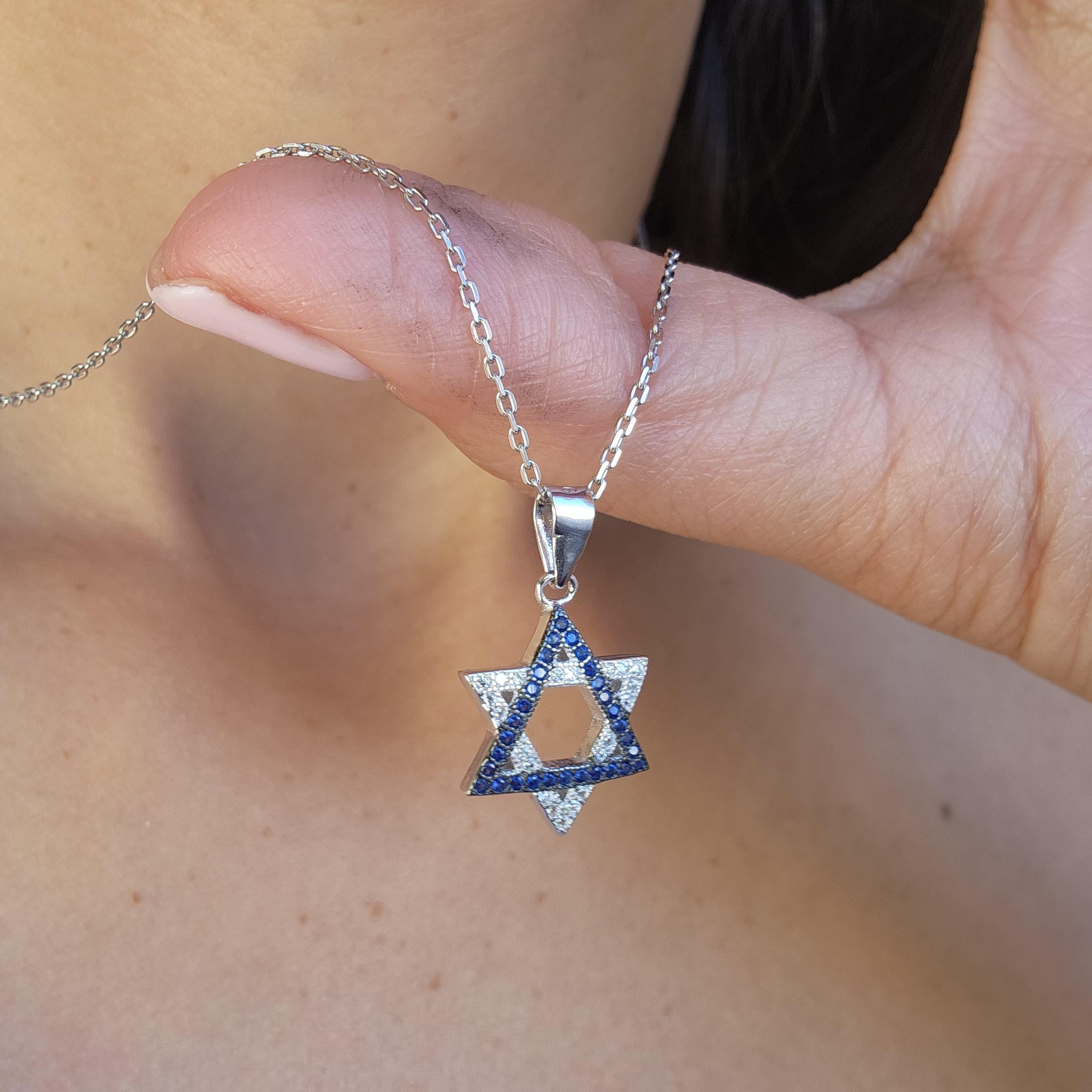 CZ שרשרת מגן דוד ישראל 925 כסף סטרלינג