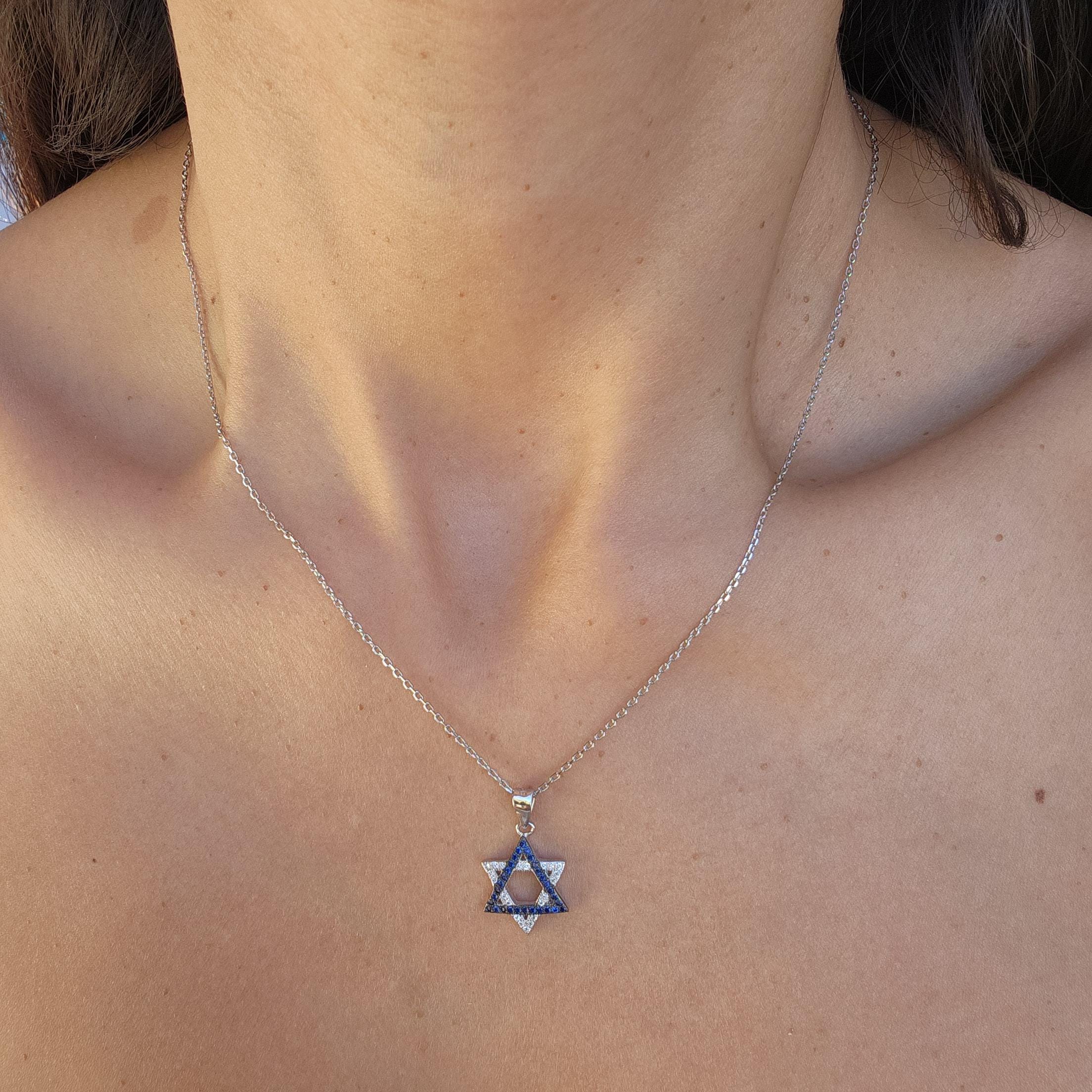 CZ שרשרת מגן דוד ישראל 925 כסף סטרלינג