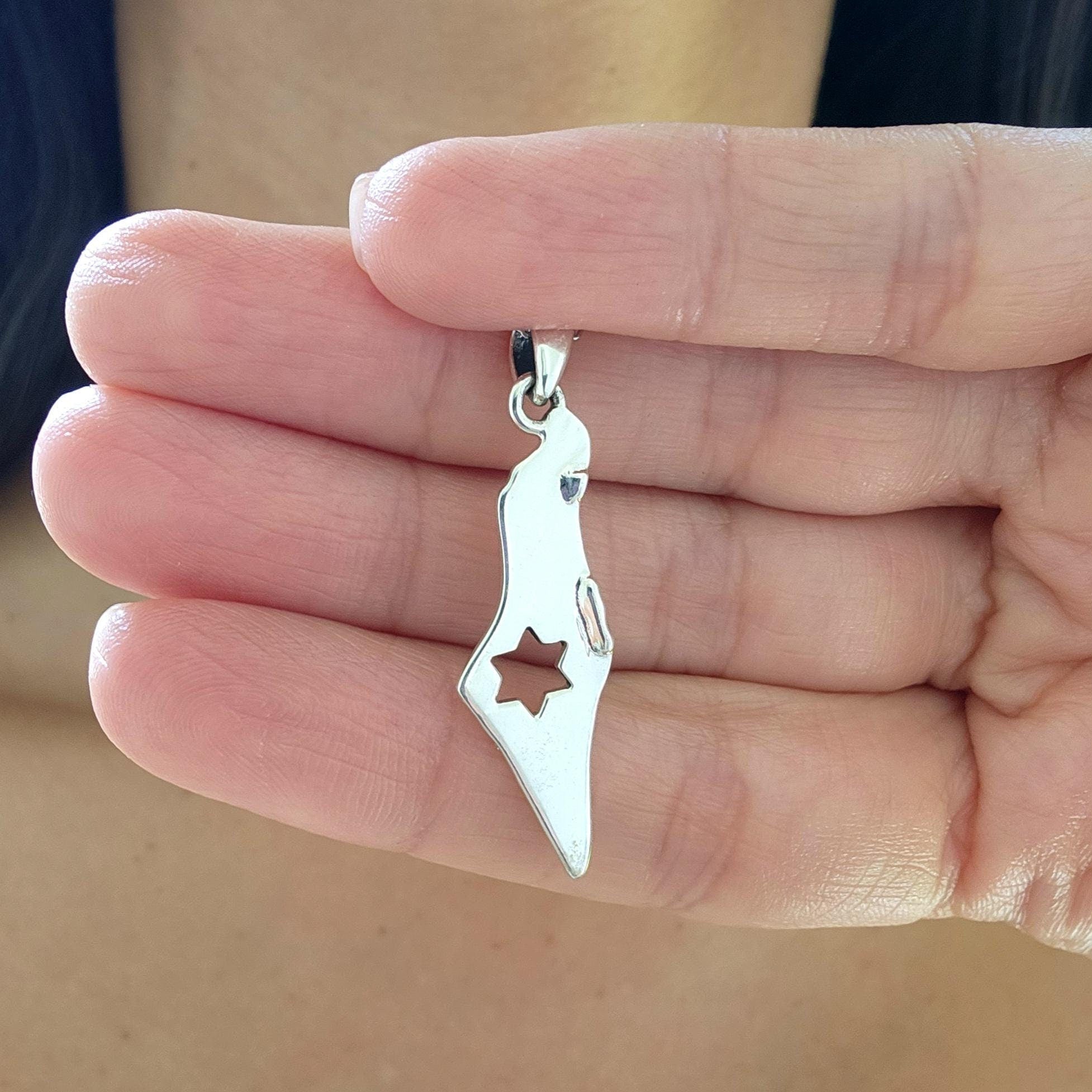 Israel Map Necklace Jewish Star Magen David