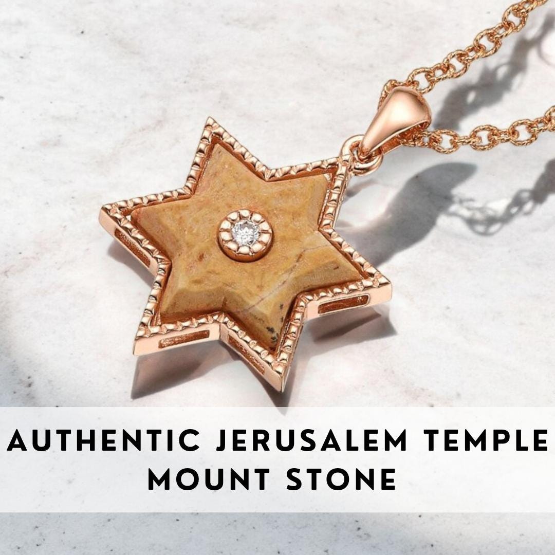 Magen David Necklace Jerusalem Stone Israel Necklace Diamond Gold Necklace Temple Mount