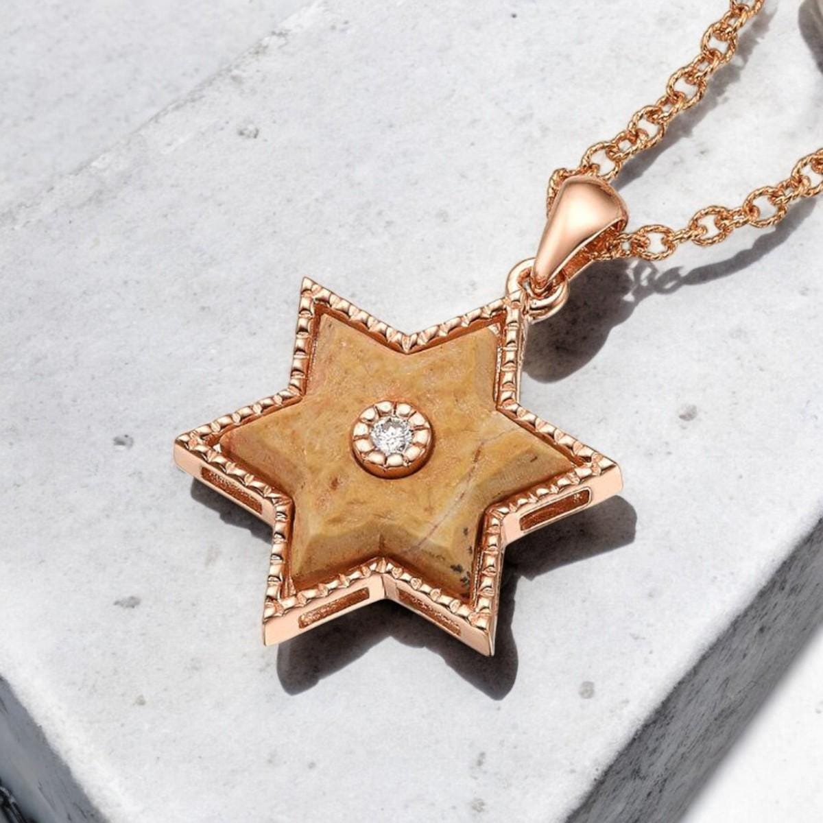 Magen David Necklace Jerusalem Stone Israel Necklace Diamond Gold Necklace Temple Mount