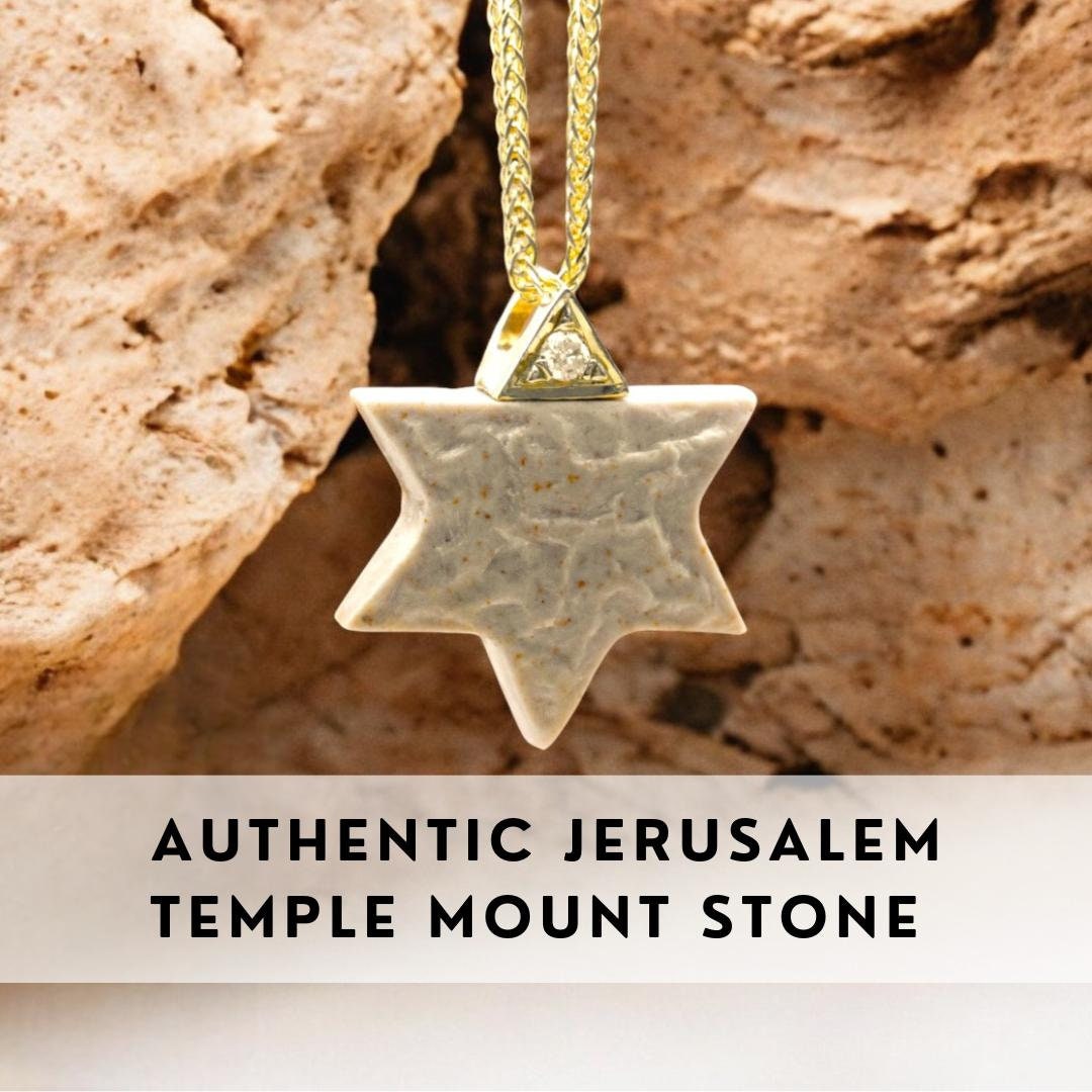 Magen David Necklace Jerusalem Stone Israel Necklace Diamond Gold Necklace Temple Mount