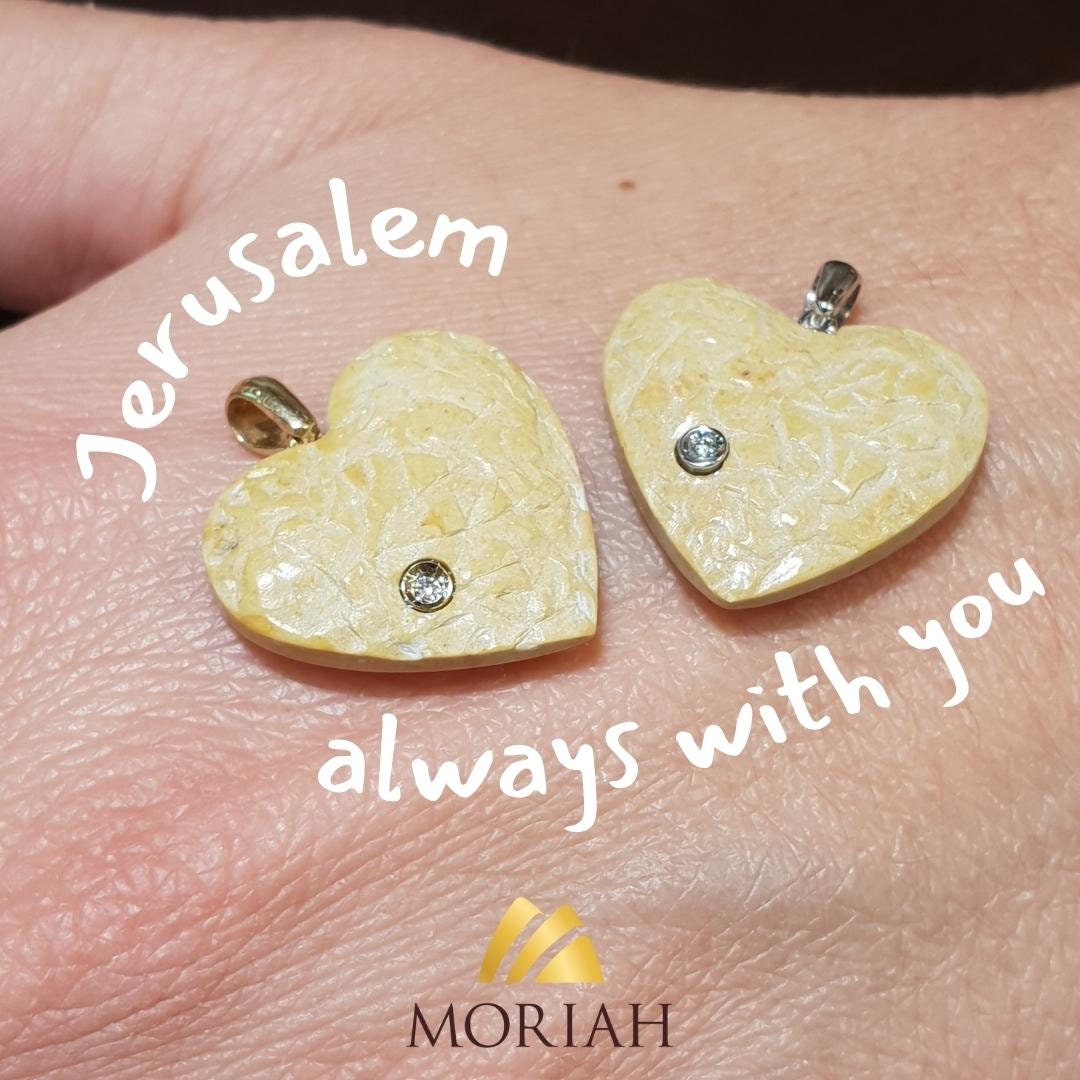 Heart Necklace Israel Jewelry Jerusalem Stone Necklace Diamonds Temple Mount