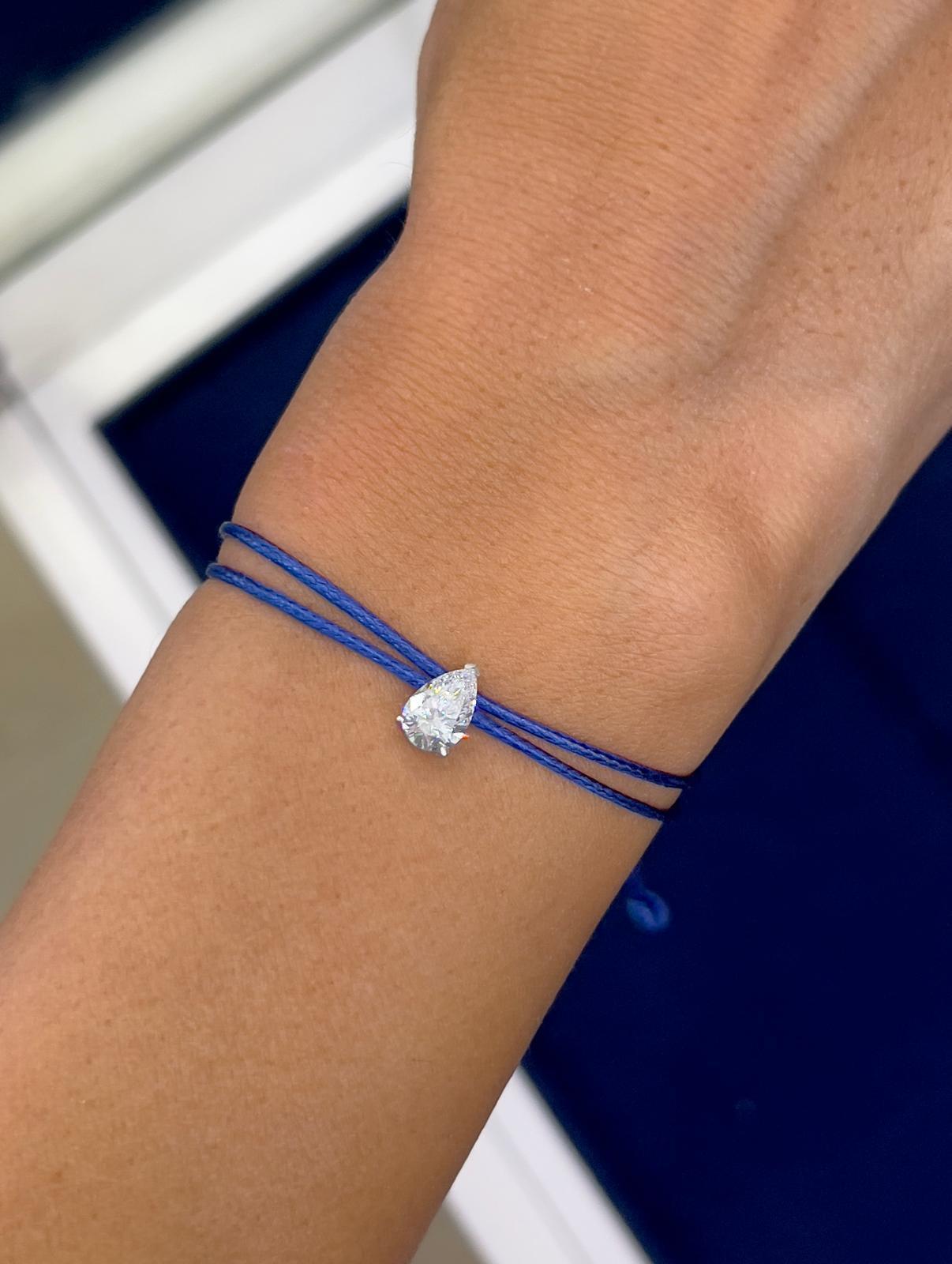 Solitaire Diamond Thread Bracelet 14k Gold Diamond Charm Red String Round Diamond Oval Cut Teardrop Heart Jewelry for Mom Gift for Her