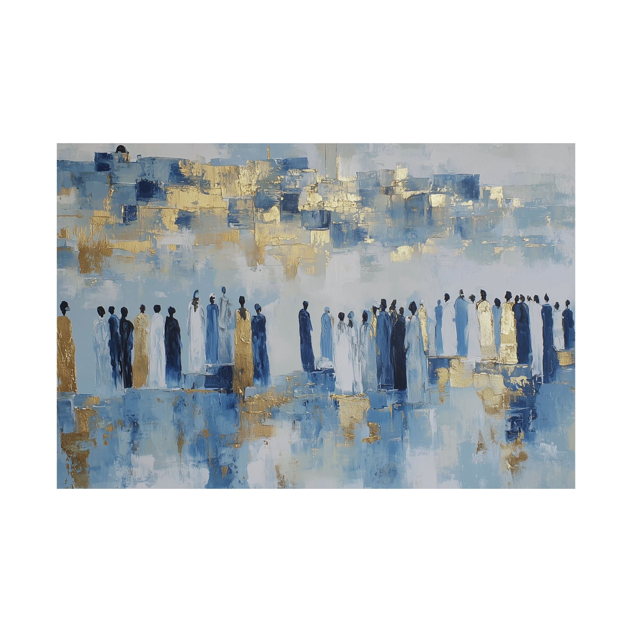 Blue Gold Jerusalem Judaica Wall Art Decor