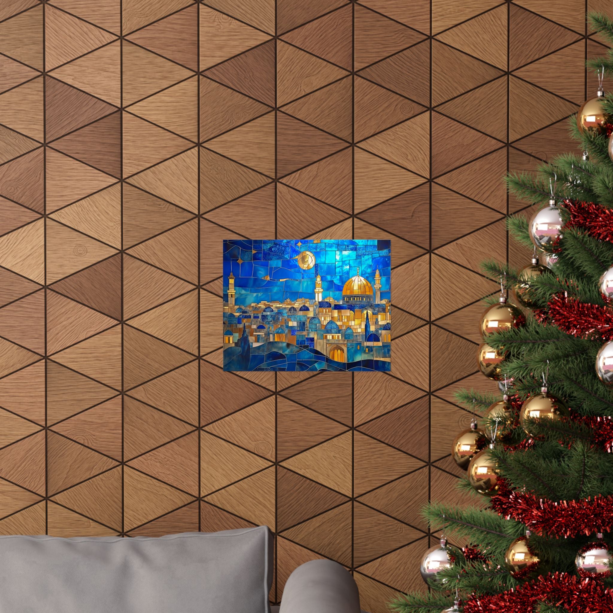 הדפס אמנות קיר ירושלים, פוסטר יודאיקה, עיצוב בית יהודי, כיפת הסלע, פסיפס