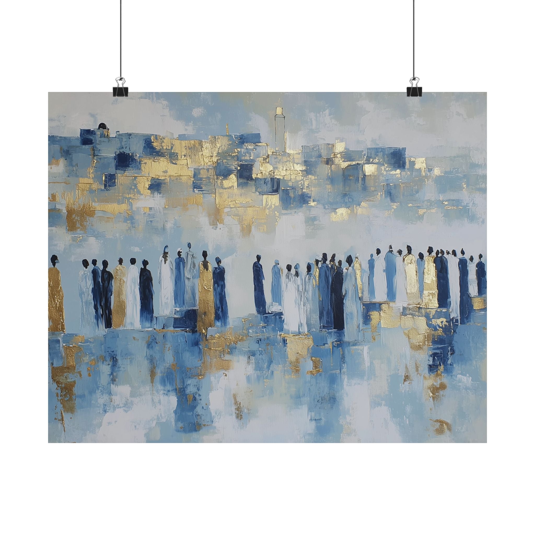 Blue Gold Jerusalem Judaica Wall Art Decor