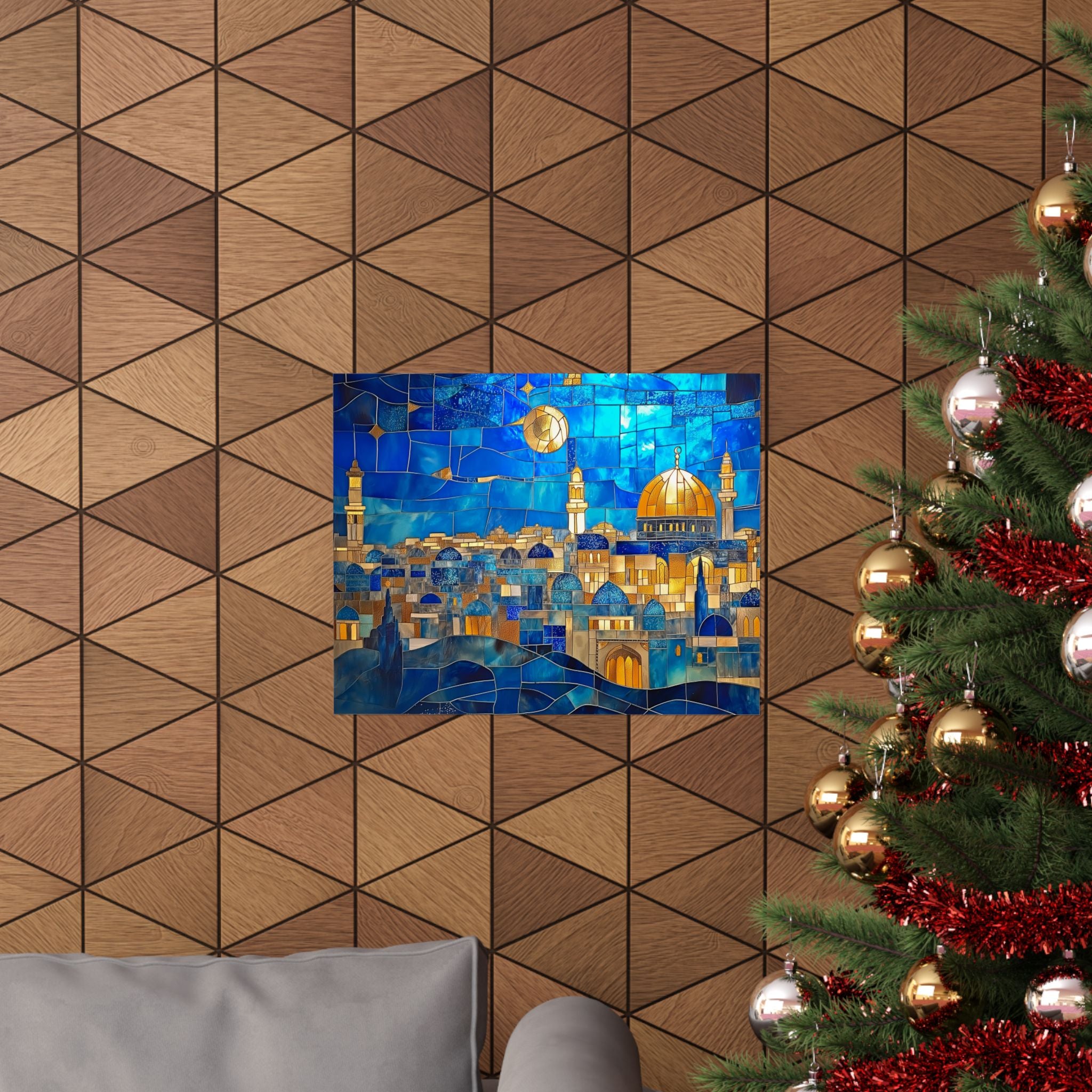 הדפס אמנות קיר ירושלים, פוסטר יודאיקה, עיצוב בית יהודי, כיפת הסלע, פסיפס