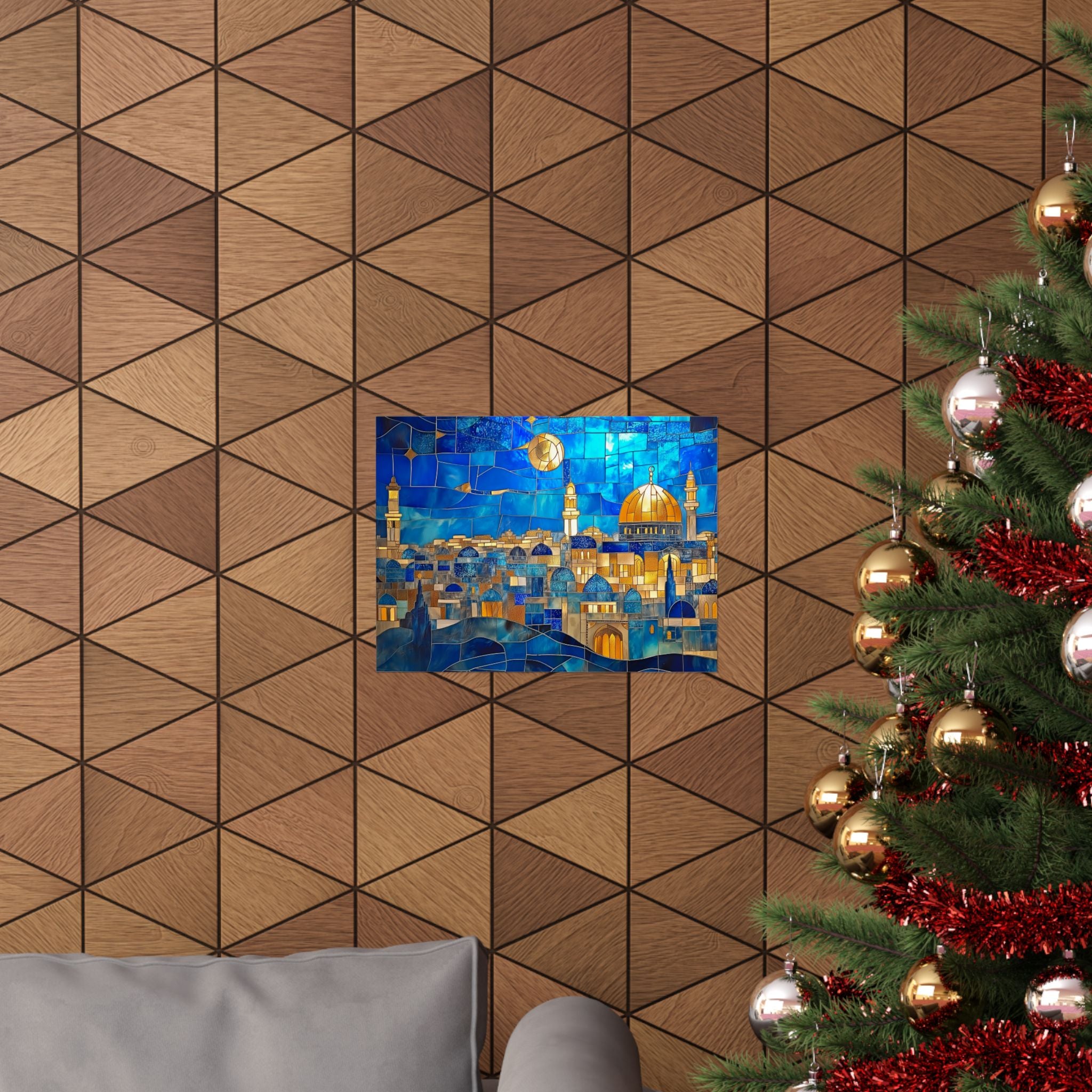 הדפס אמנות קיר ירושלים, פוסטר יודאיקה, עיצוב בית יהודי, כיפת הסלע, פסיפס