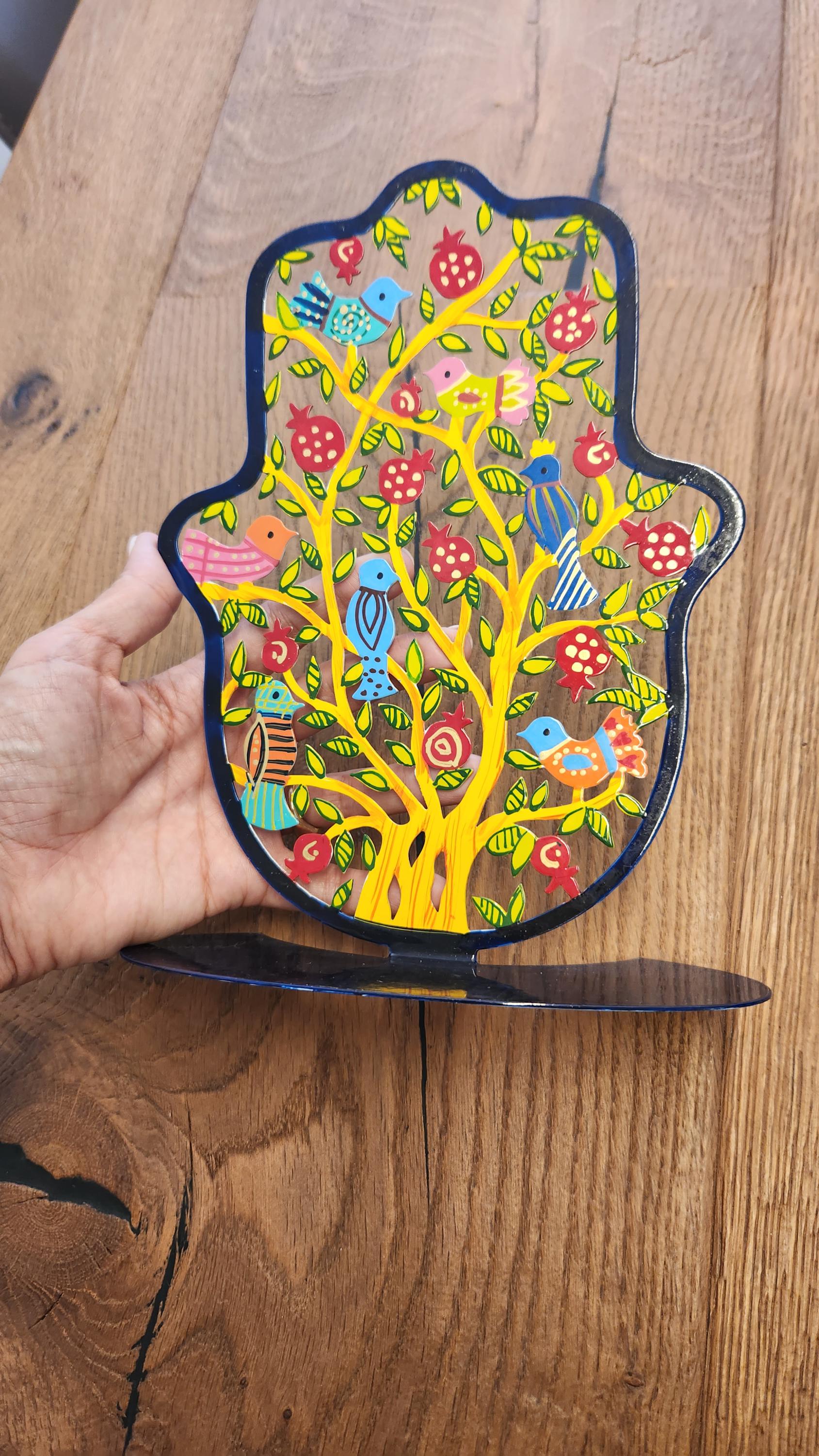 Yair Emanuel Judaica Art Metal Sign Israeli Artist Jewish Art  Hanukkah Gift Jewish Gifts Judaica Gift for Home Decor Hamsa Sign Pomegranate