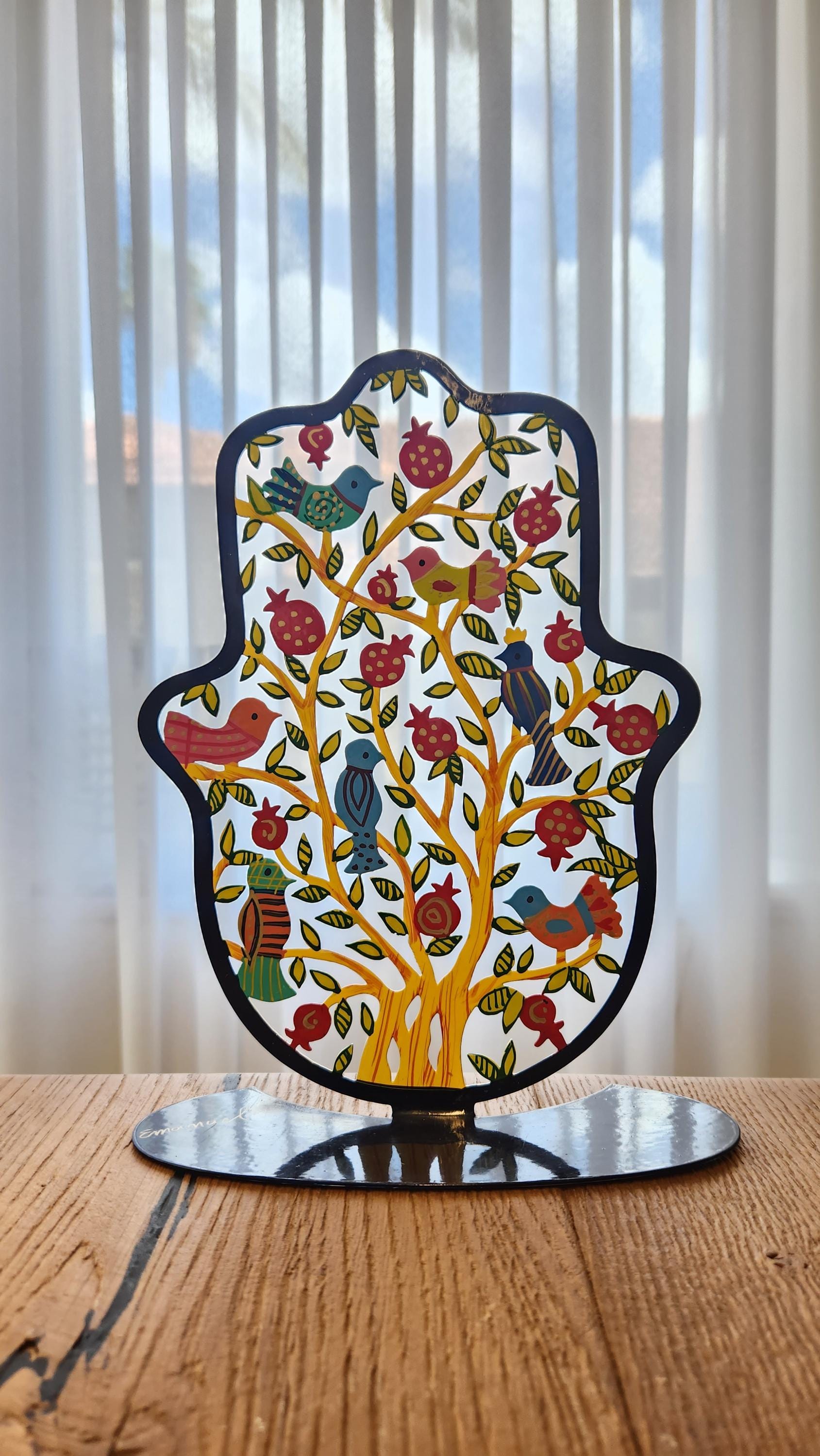 Yair Emanuel Judaica Art Metal Sign Israeli Artist Jewish Art  Hanukkah Gift Jewish Gifts Judaica Gift for Home Decor Hamsa Sign Pomegranate