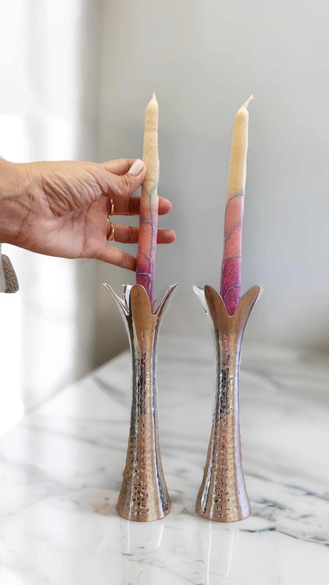 סט פמוטי קידוש לשבת לנרות שבת נרות כשרים פמוטי שבת מתנת יודאיקה מתנה יהודית אמנות ישראלית שבת שלום