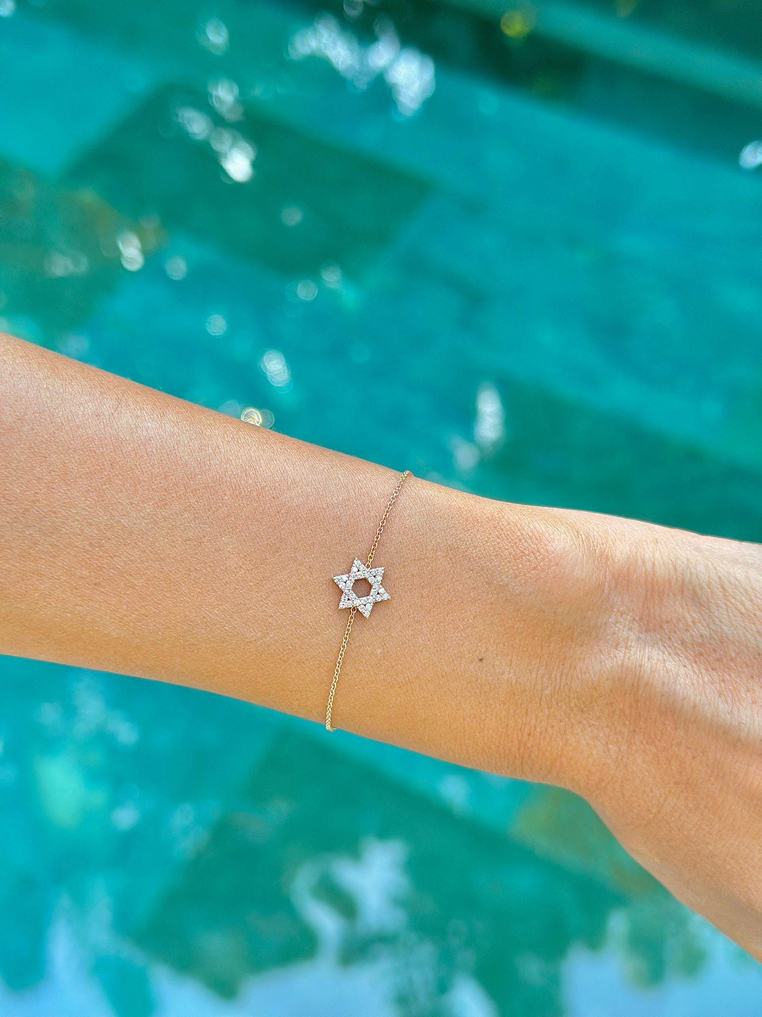 צמיד מגן דוד יהלומים צמיד זהב מגן דוד יהלומי מעבדה