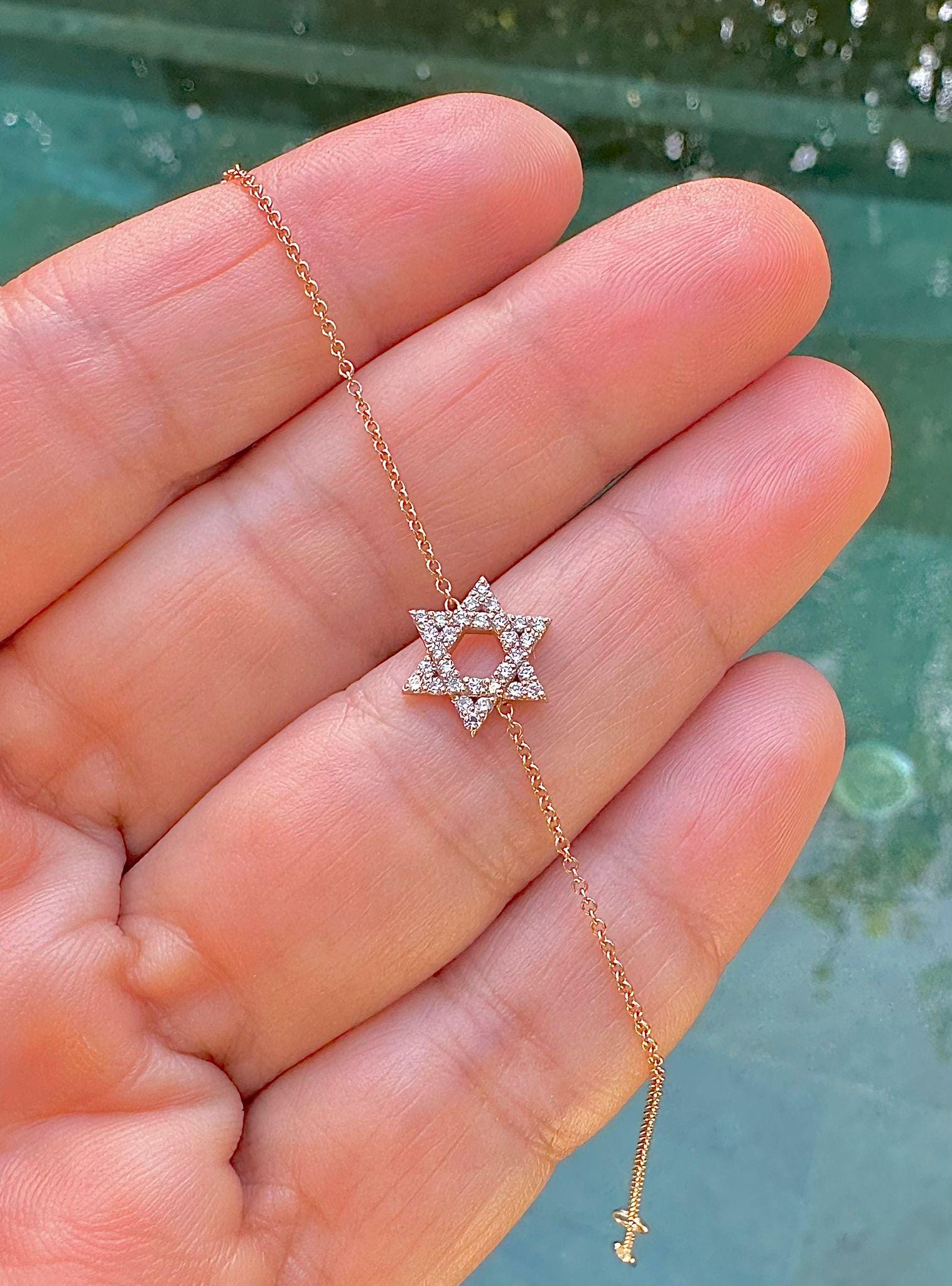 צמיד מגן דוד יהלומים צמיד זהב מגן דוד יהלומי מעבדה