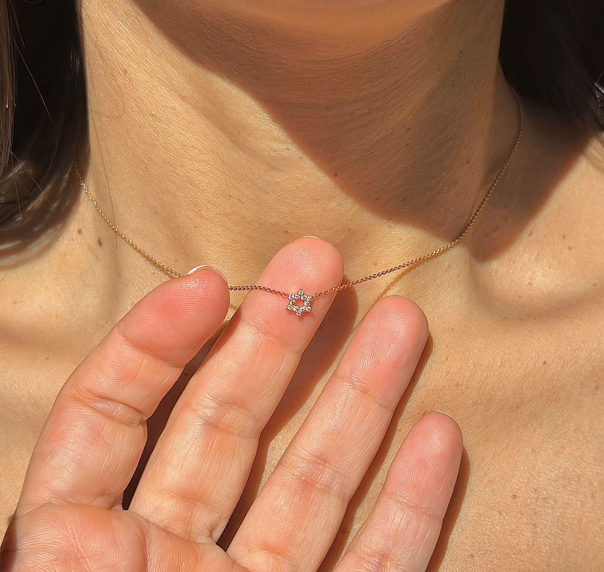 שרשרת יהלומים מגן דוד 14 קראט זהב מלא