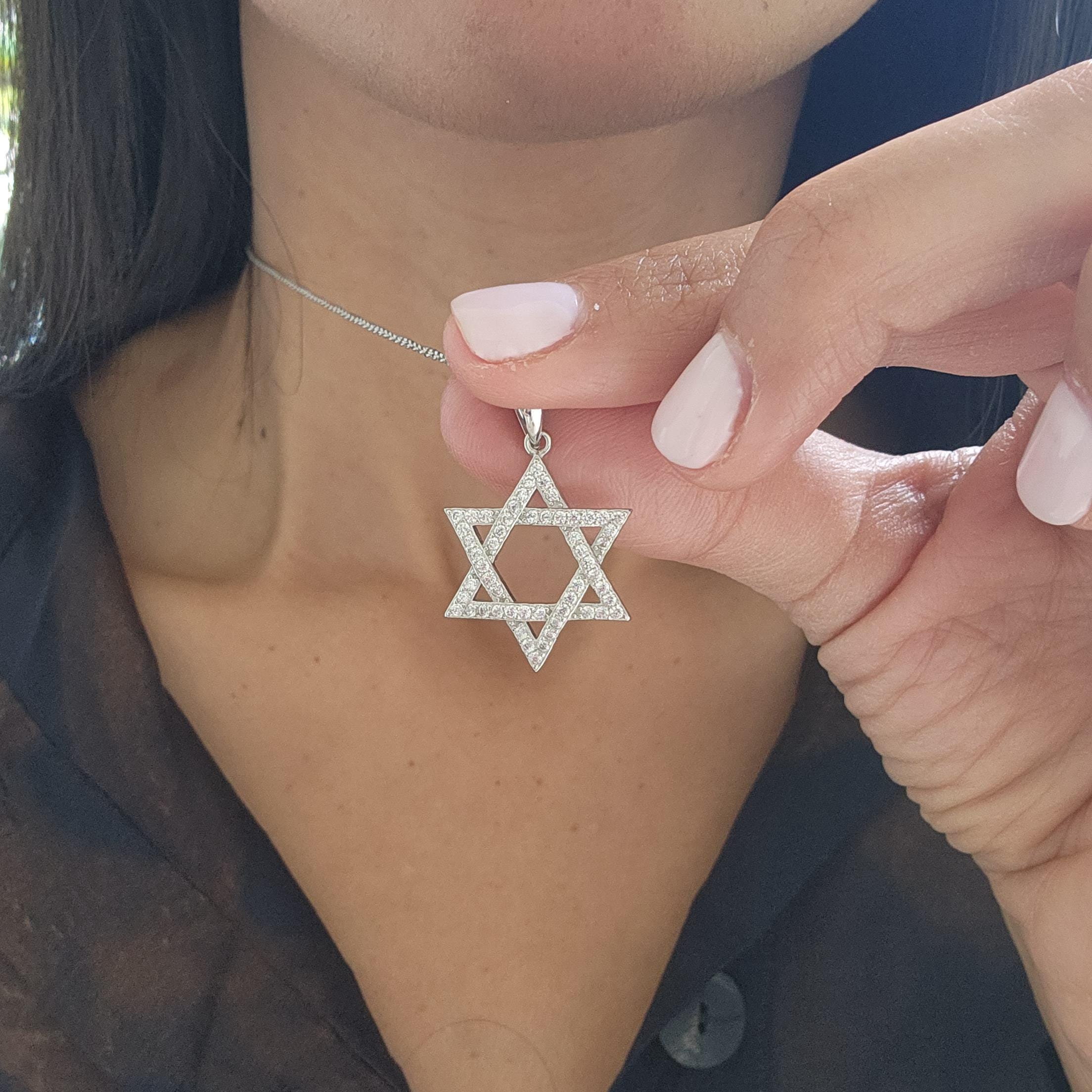 CZ שרשרת מגן דוד ישראל 925 כסף סטרלינג