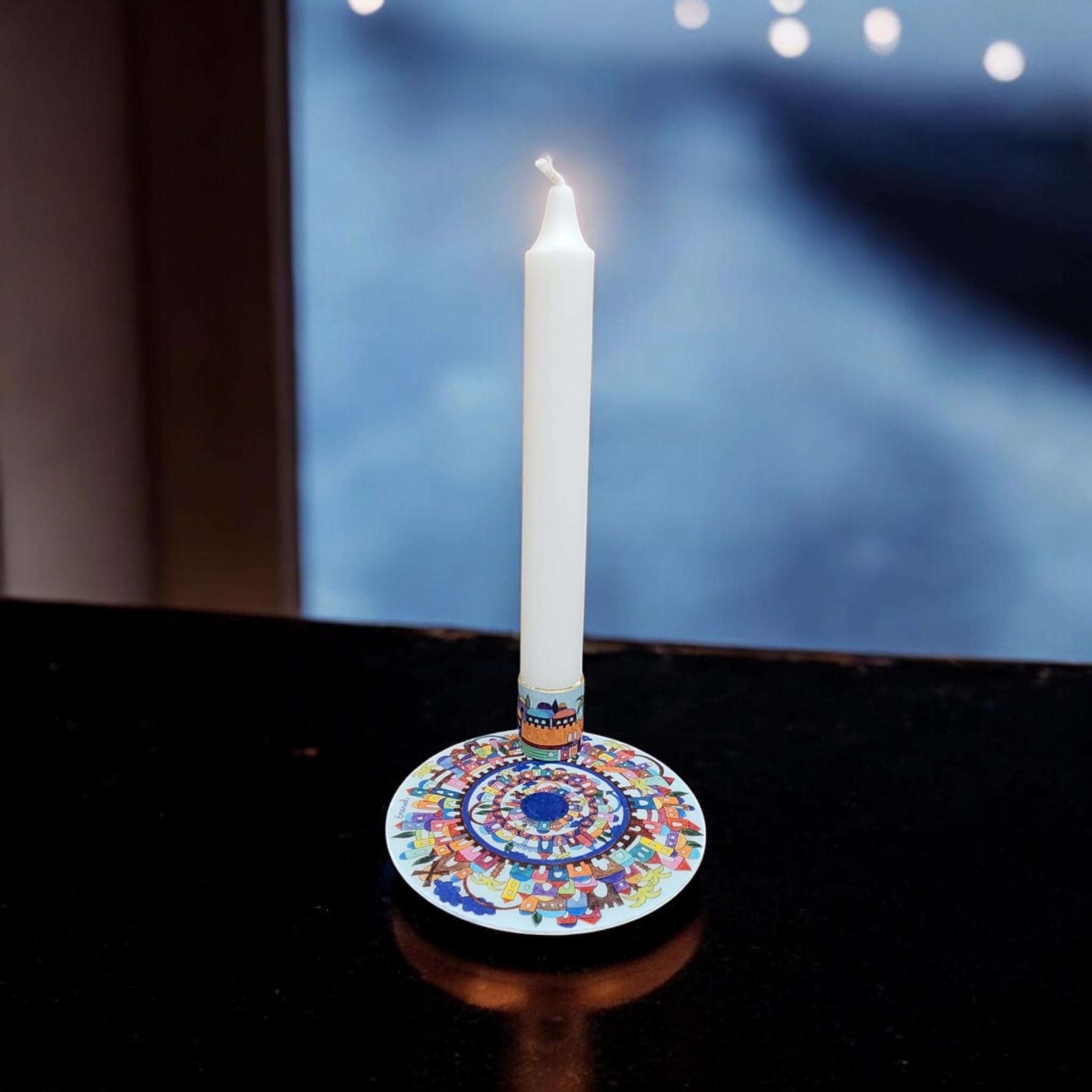 סט פמוטות שבת לנרות שבת נרות כשרים מקלות יודאיקה מתנה יהודית אמנות ישראלית שבת שלום