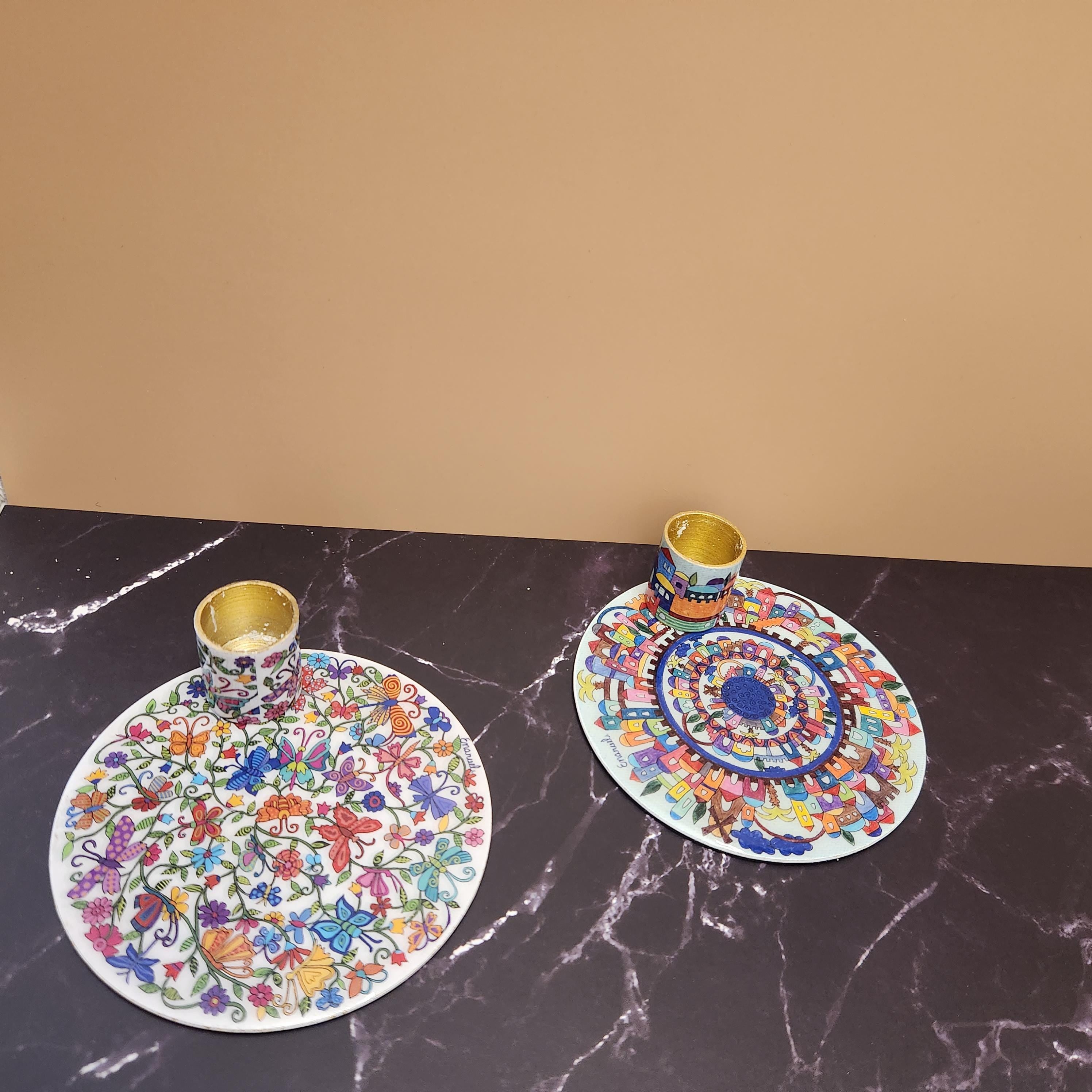 סט פמוטות שבת לנרות שבת נרות כשרים מקלות יודאיקה מתנה יהודית אמנות ישראלית שבת שלום