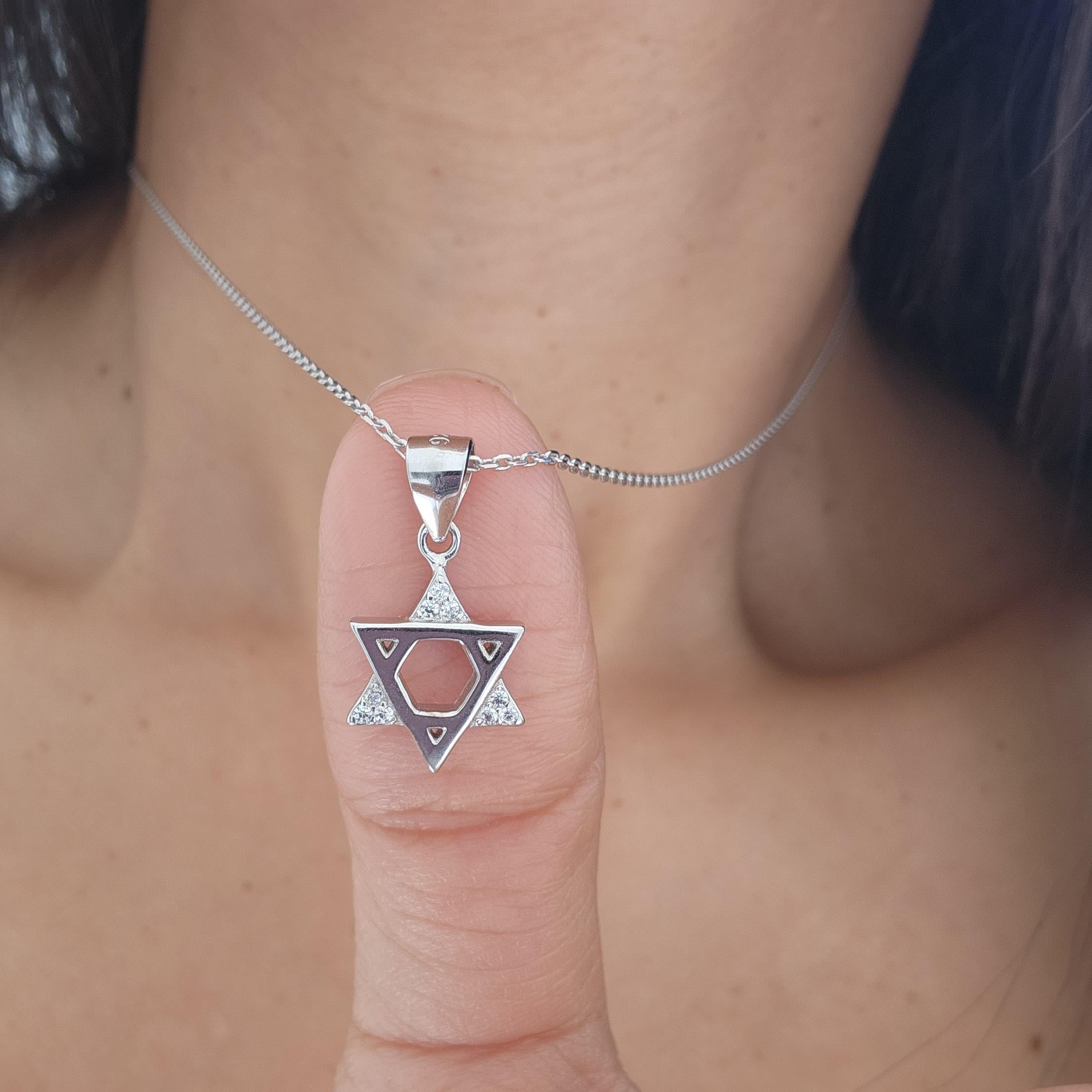 CZ שרשרת מגן דוד ישראל 925 כסף סטרלינג