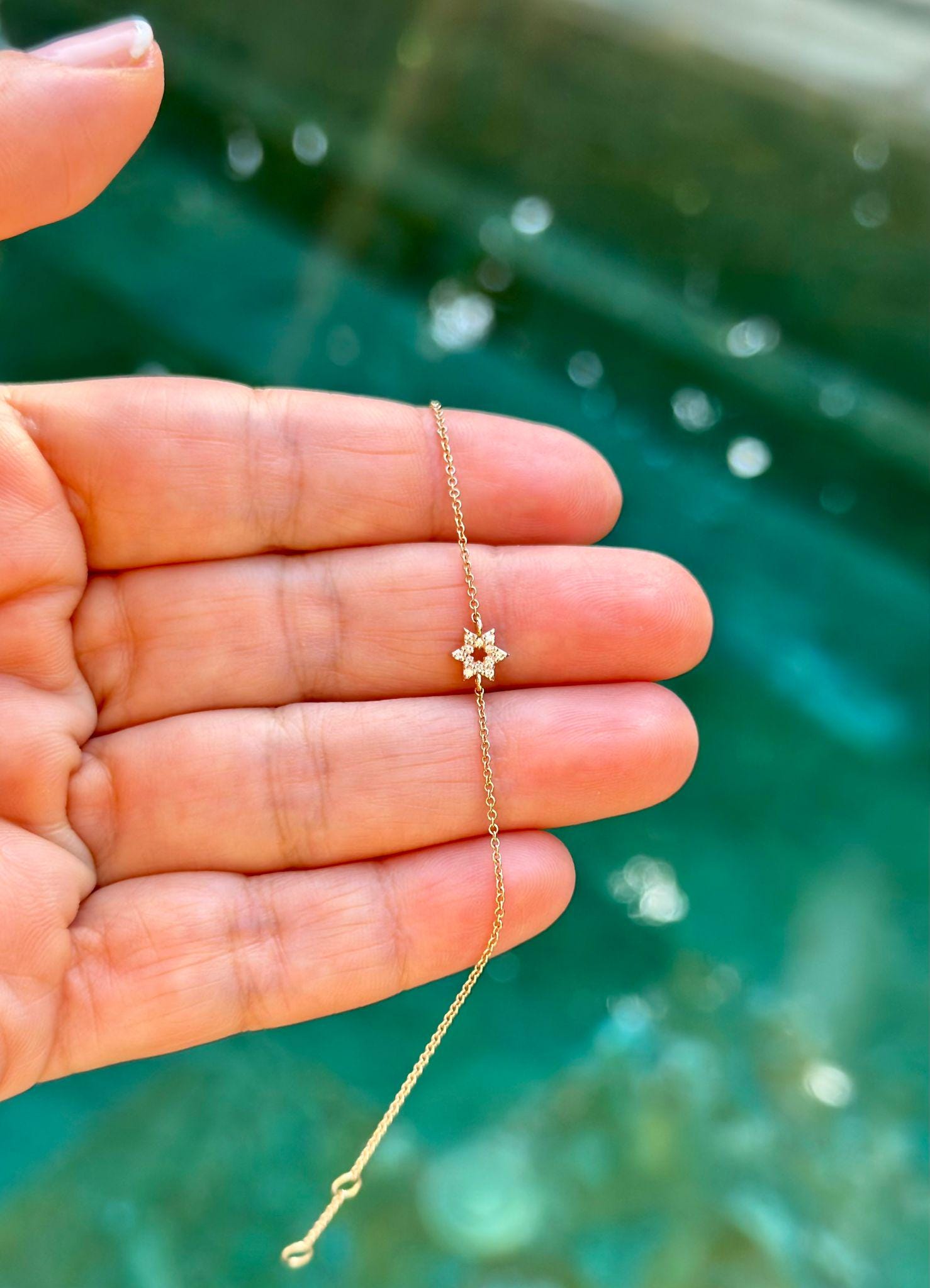 צמיד מגן דוד יהלומים צמיד זהב מגן דוד יהלומי מעבדה