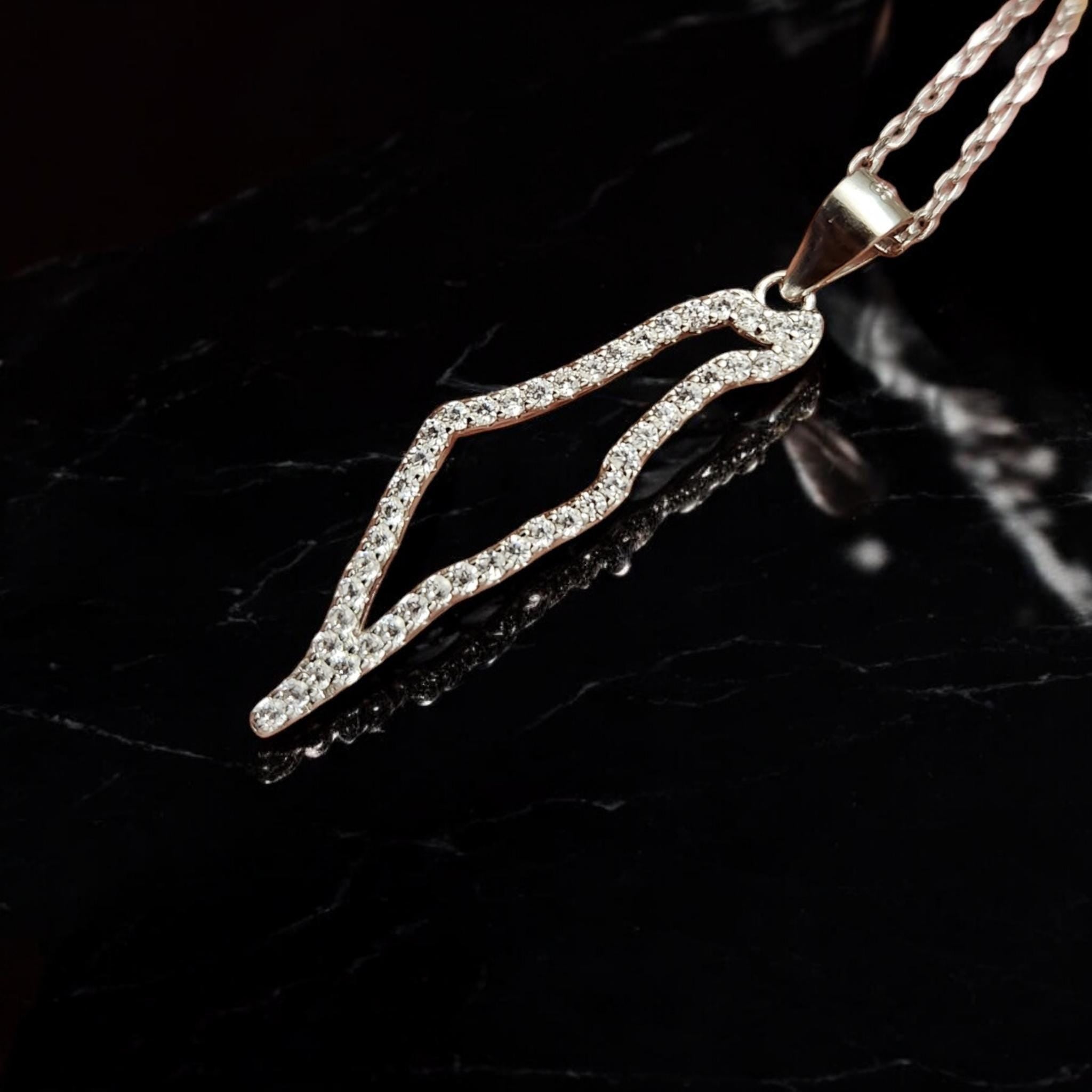 Israel Map Necklace Silver 925 with Zircons