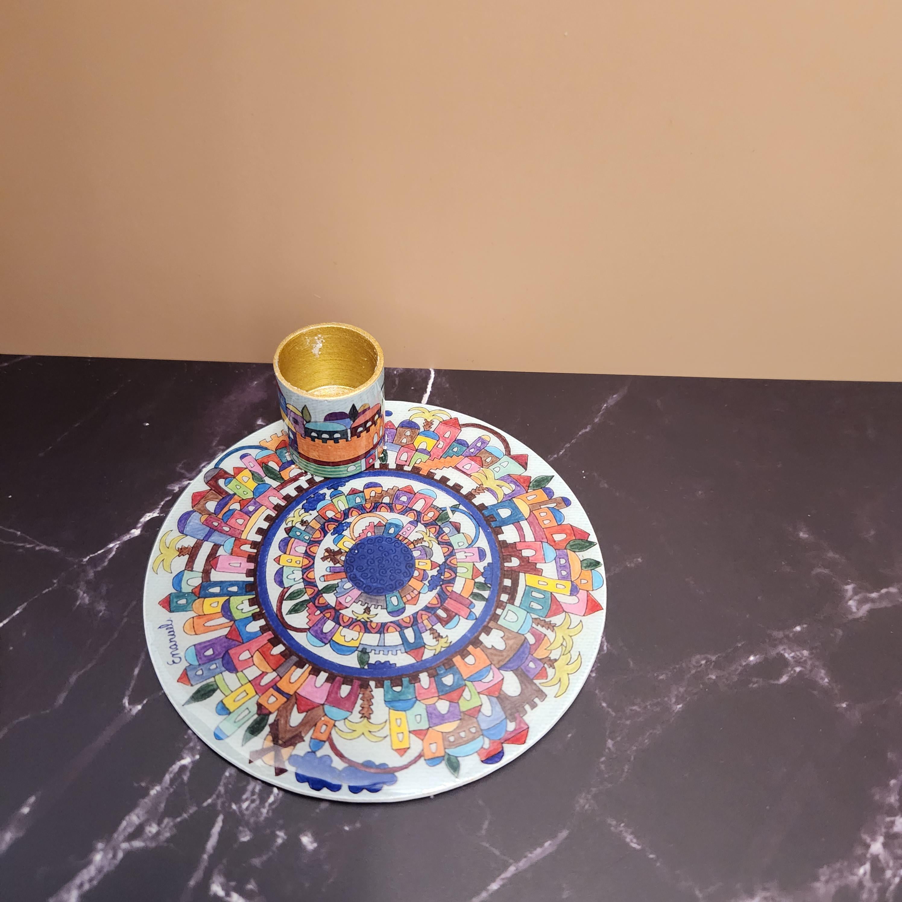 סט פמוטות שבת לנרות שבת נרות כשרים מקלות יודאיקה מתנה יהודית אמנות ישראלית שבת שלום