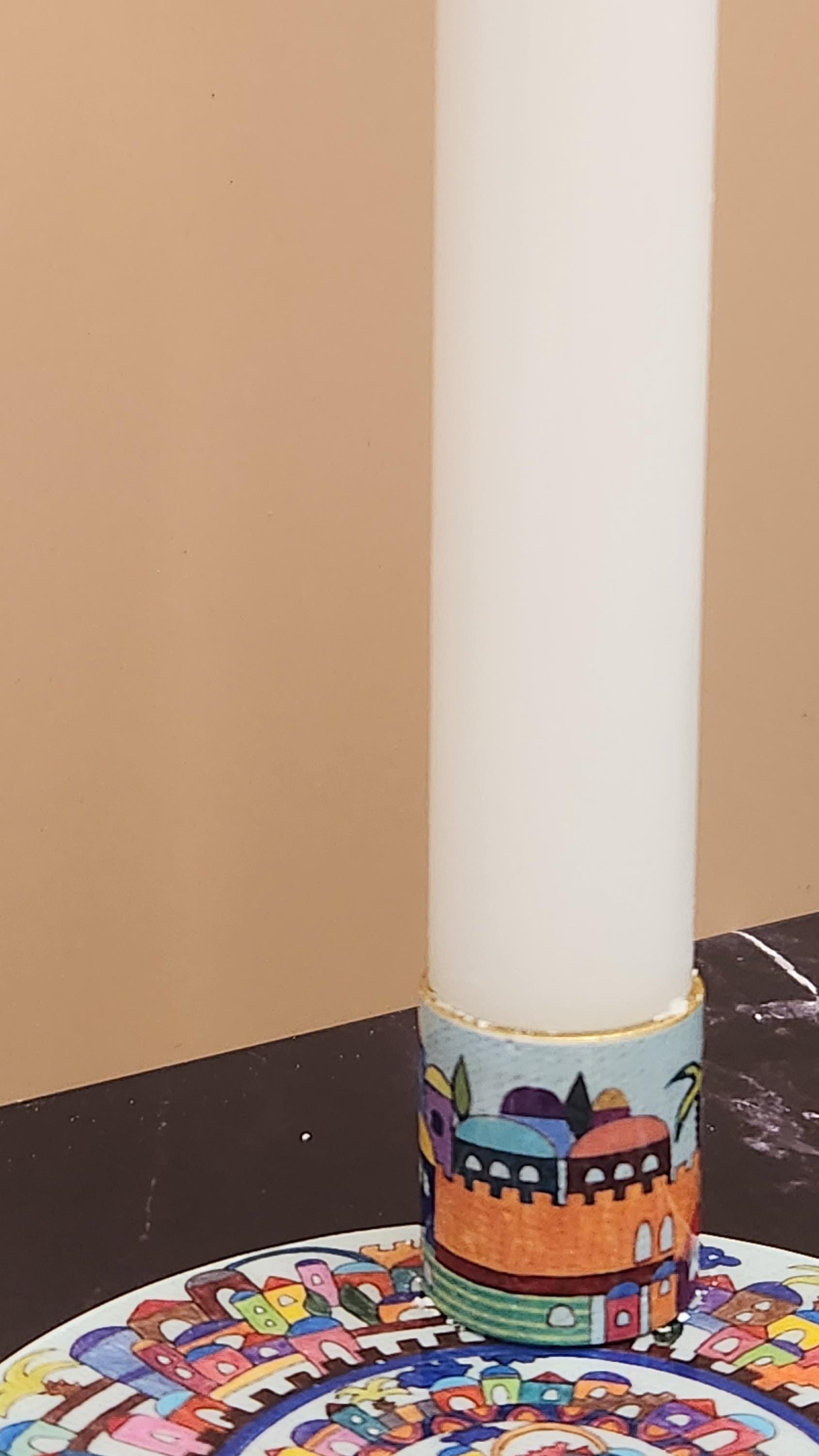 סט פמוטות שבת לנרות שבת נרות כשרים מקלות יודאיקה מתנה יהודית אמנות ישראלית שבת שלום