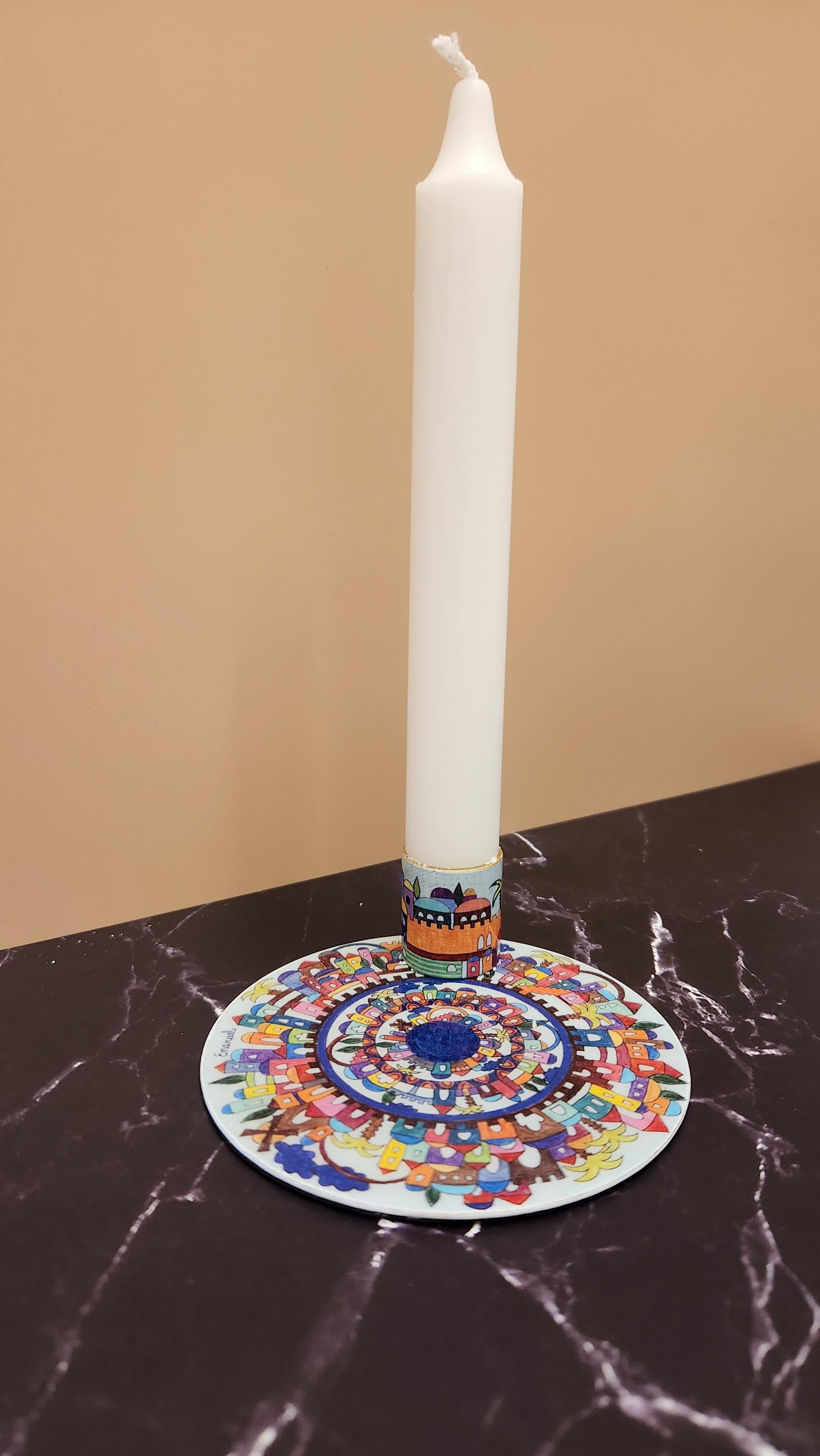 סט פמוטות שבת לנרות שבת נרות כשרים מקלות יודאיקה מתנה יהודית אמנות ישראלית שבת שלום