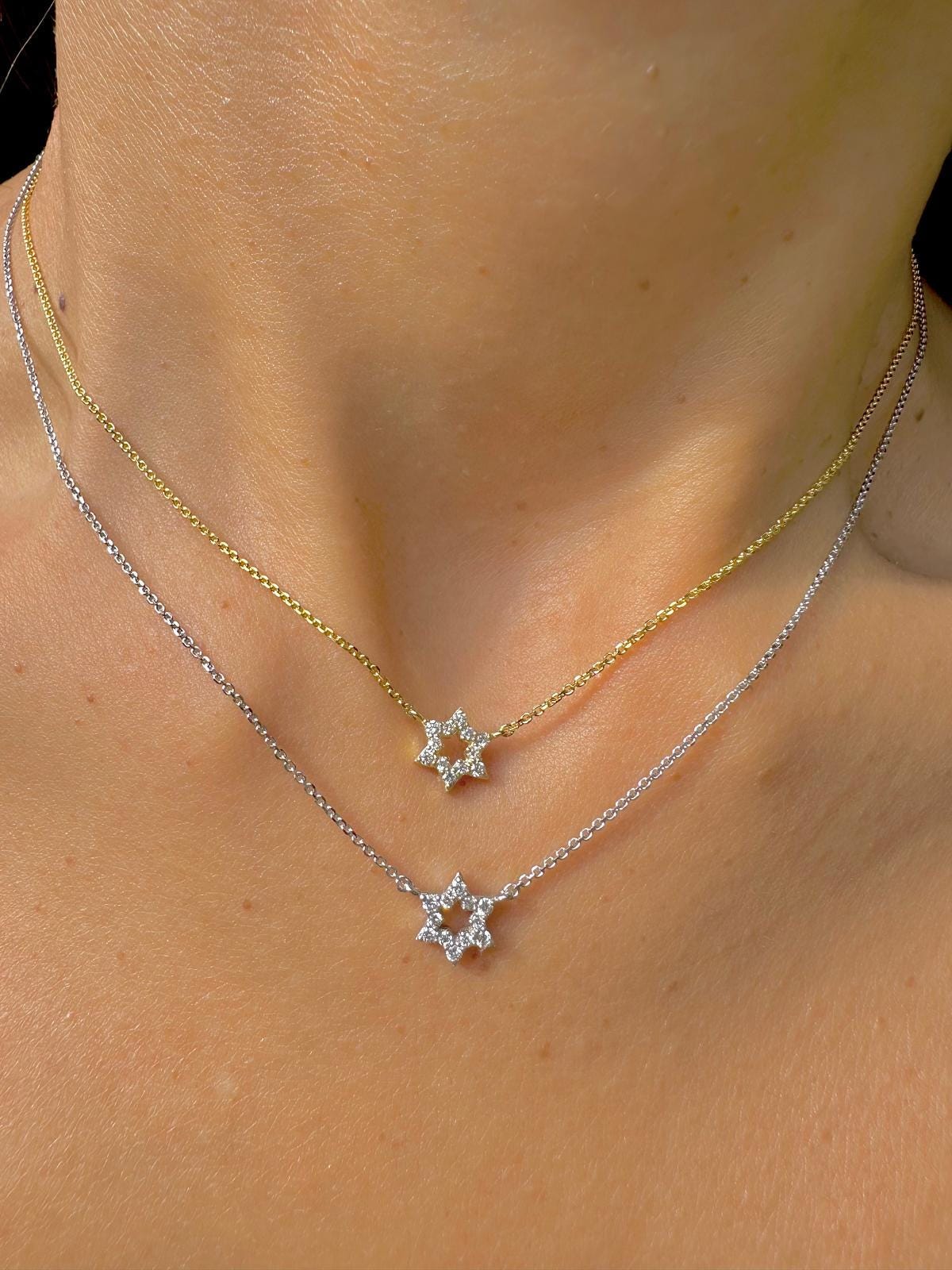 שרשרת יהלומים מגן דוד 14 קראט זהב מלא