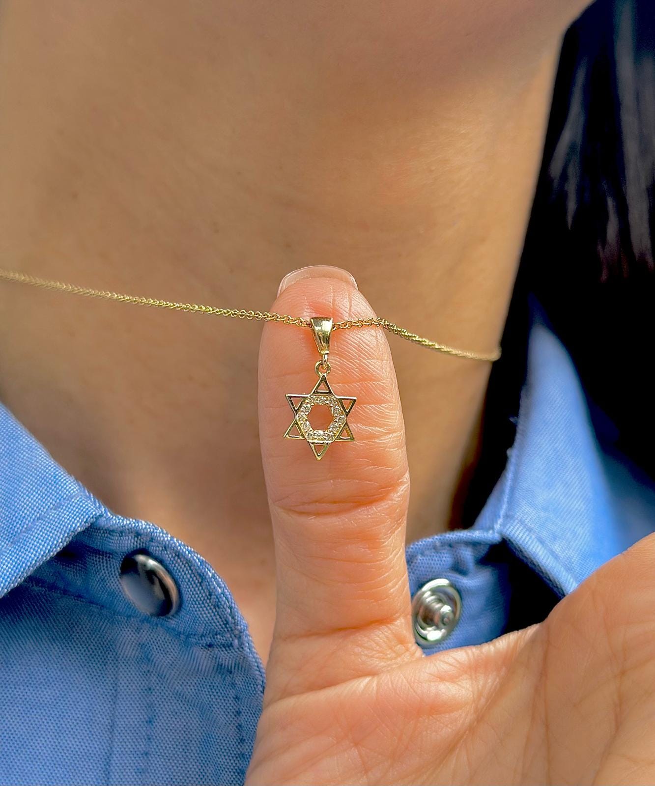 שרשרת יהלומים מגן דוד 14 קראט זהב מלא