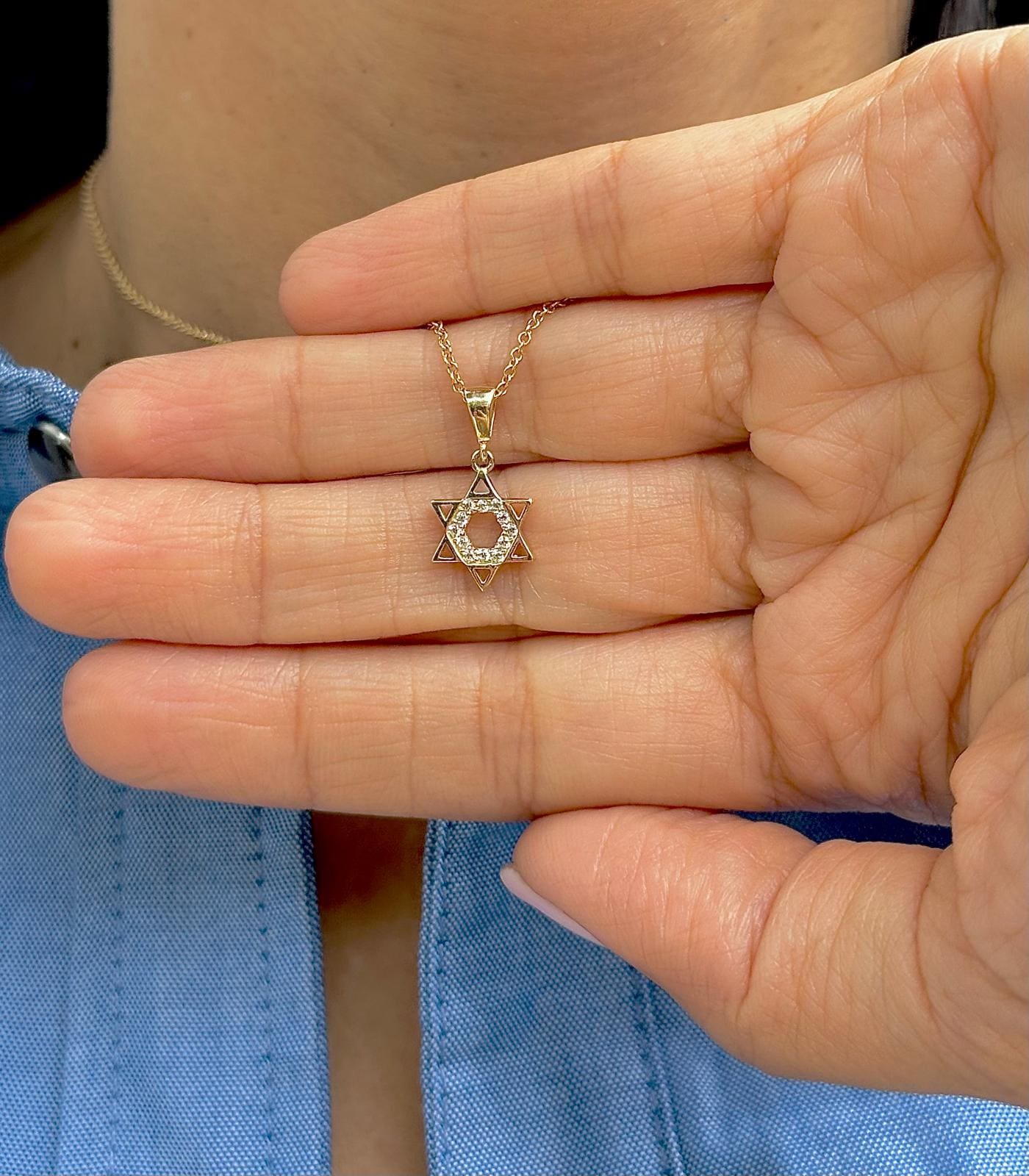 שרשרת יהלומים מגן דוד 14 קראט זהב מלא