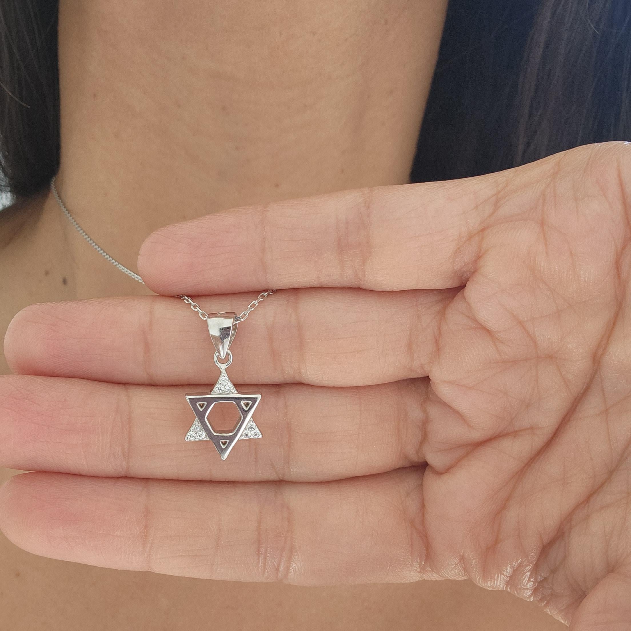 CZ שרשרת מגן דוד ישראל 925 כסף סטרלינג