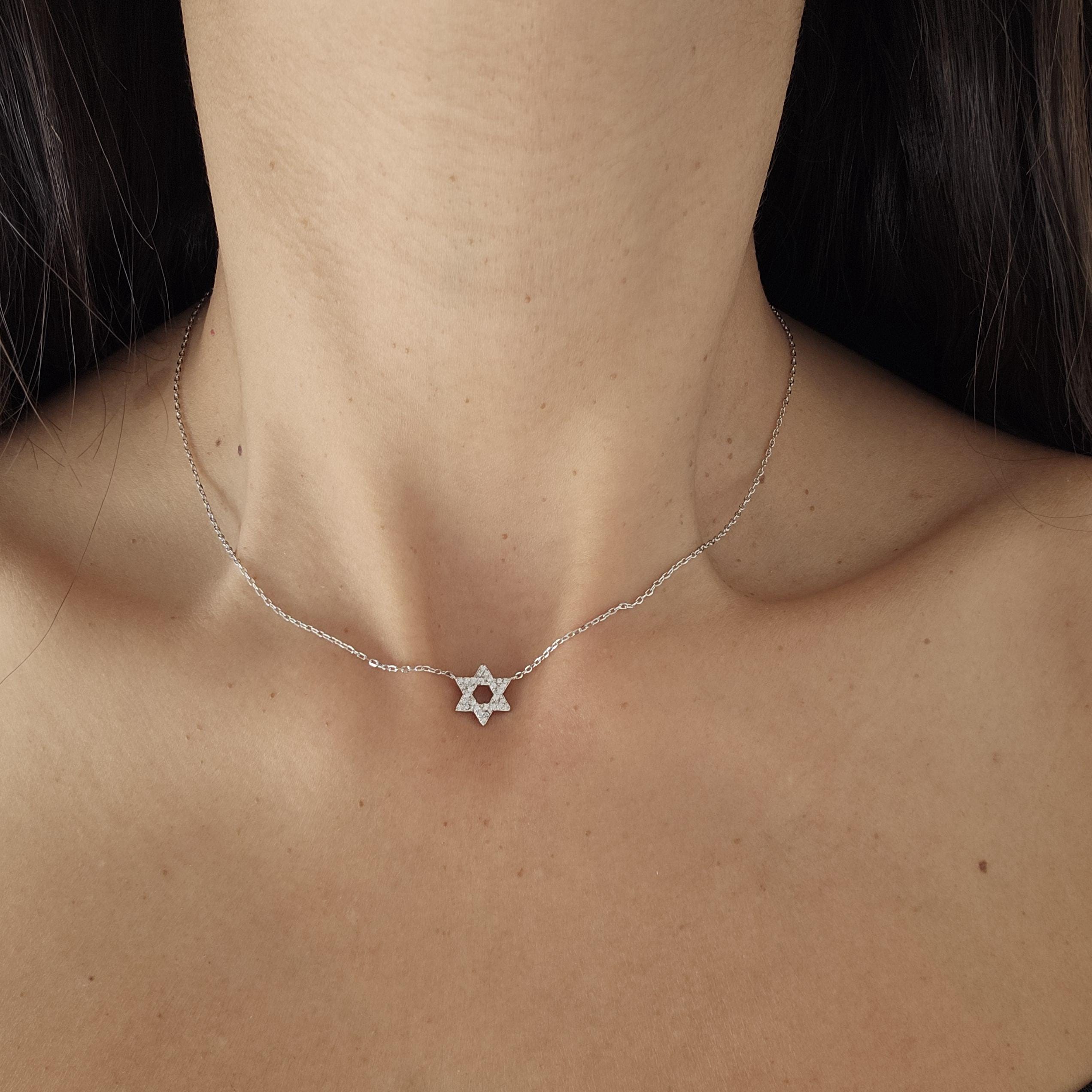 CZ Star of David Necklace Israel 925 Sterling Silver