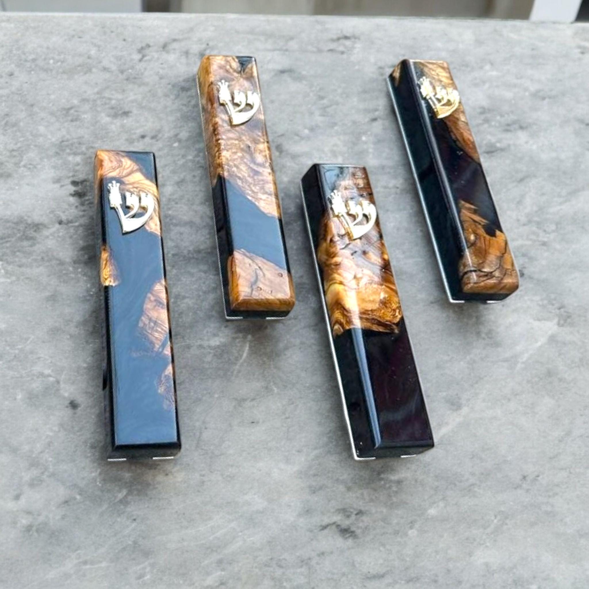 Personalized Mezuzah Case Israel Gift Made in Israel Olive Wood and Epoxy Mezuzah