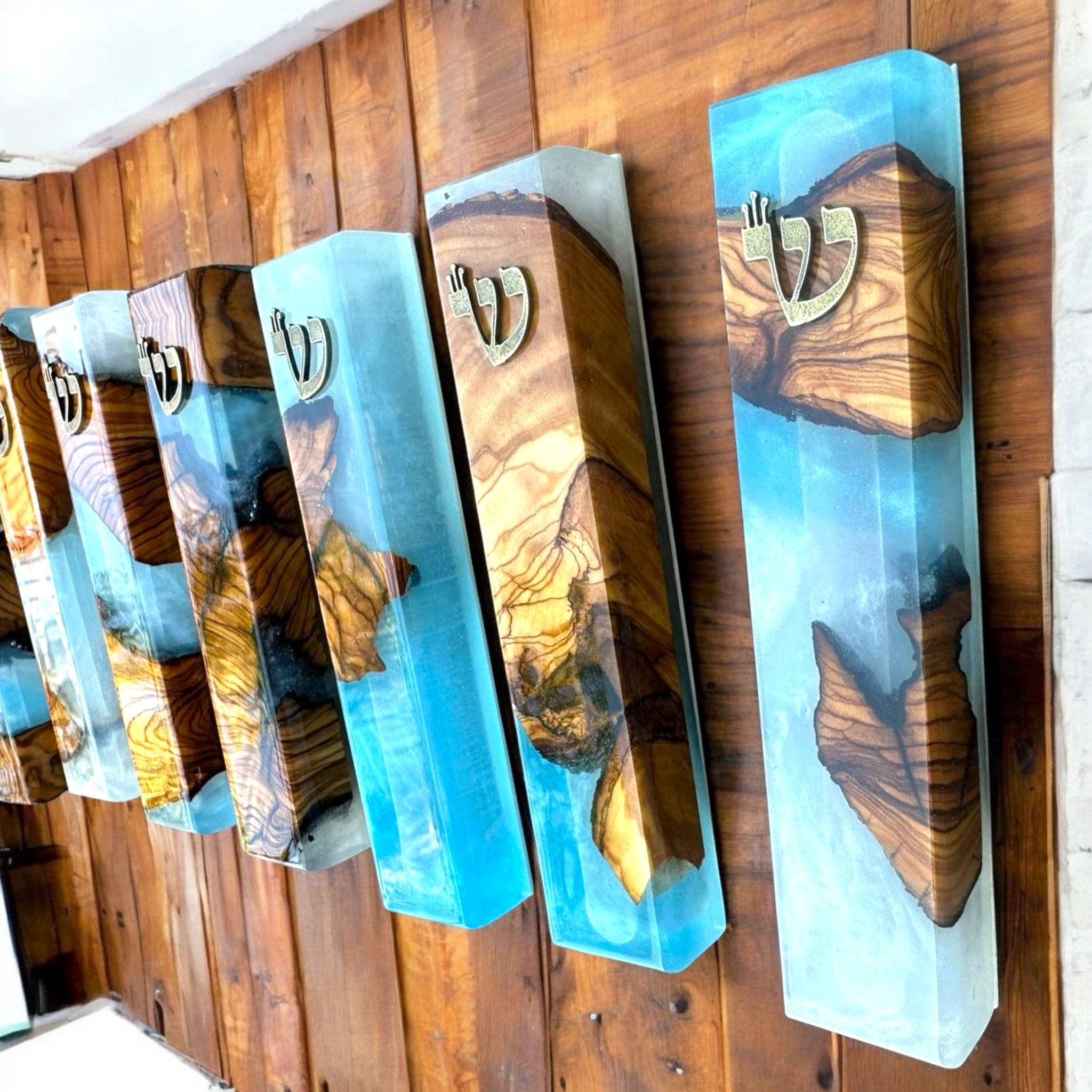 Personalized Mezuzah Case Israel Gift Made in Israel Olive Wood and Epoxy Mezuzah