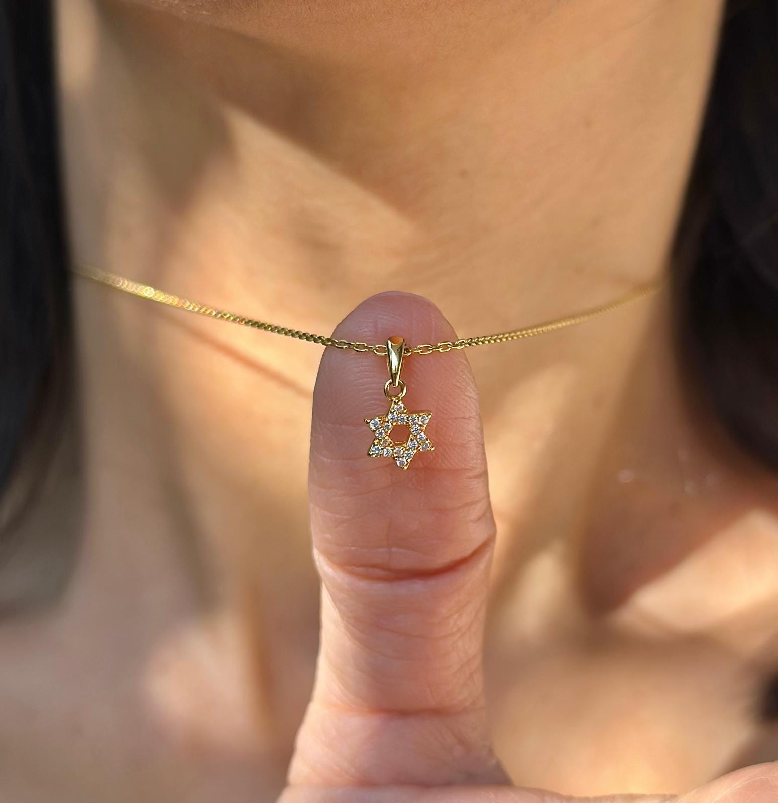 שרשרת יהלומים מגן דוד 14 קראט זהב מלא