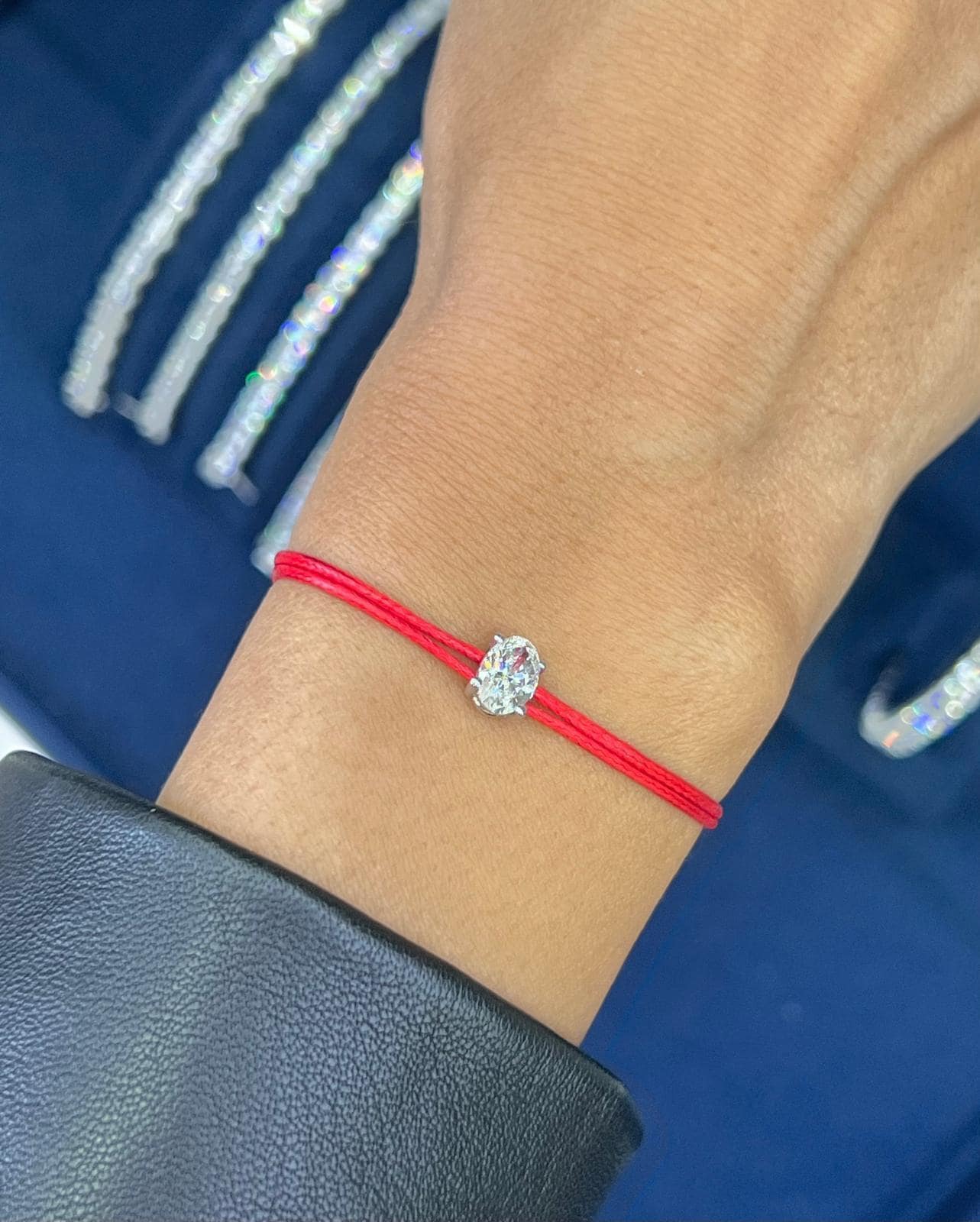 צמיד סוליטר חוט יהלום זהב 14 קראט תליון יהלום אדום חוט עגול יהלום חתוך אליפסה תכשיט לב טיפה לאמא מתנה עבורה